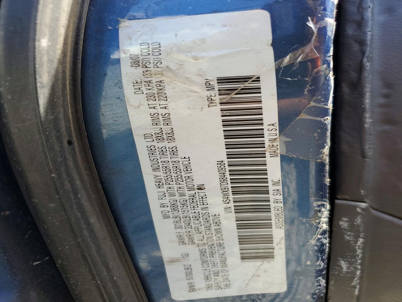 2008 Subaru Tribeca Limited Синий vin: 4S4WX97D984409584