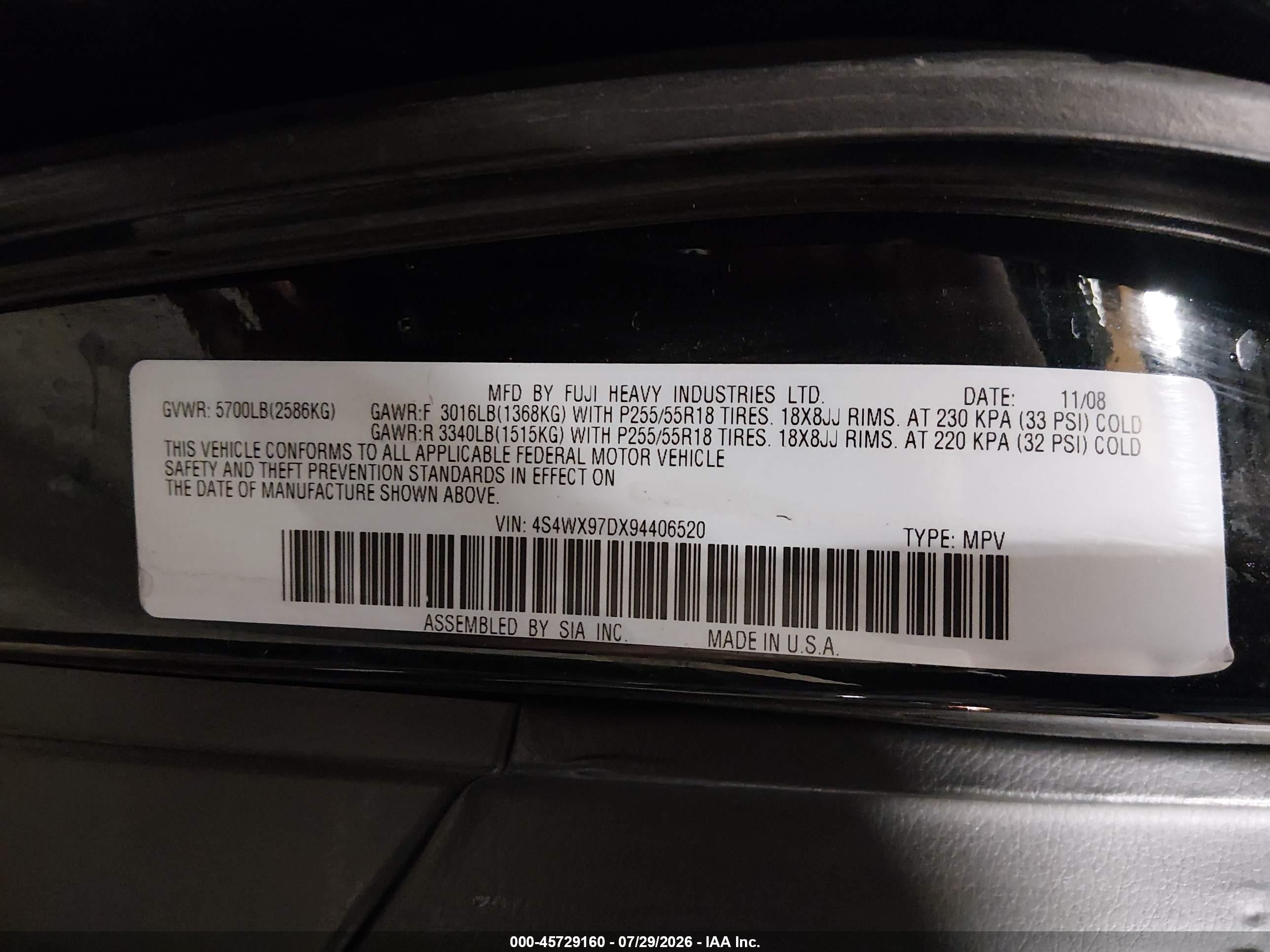 2009 Subaru Tribeca Special Edition 7-passenger Black vin: 4S4WX97DX94406520
