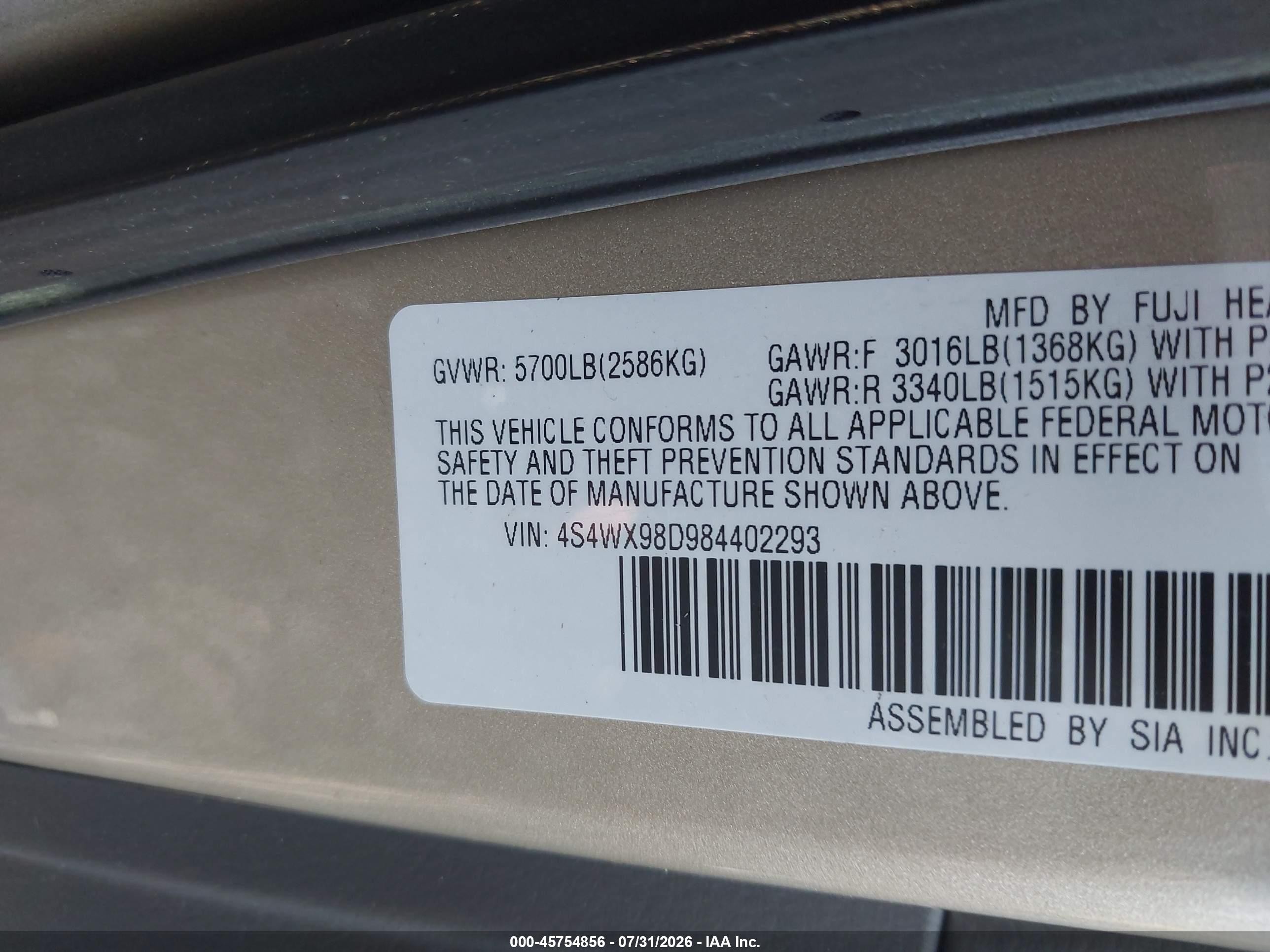 2008 Subaru Tribeca Limited 7-passenger Tan vin: 4S4WX98D984402293
