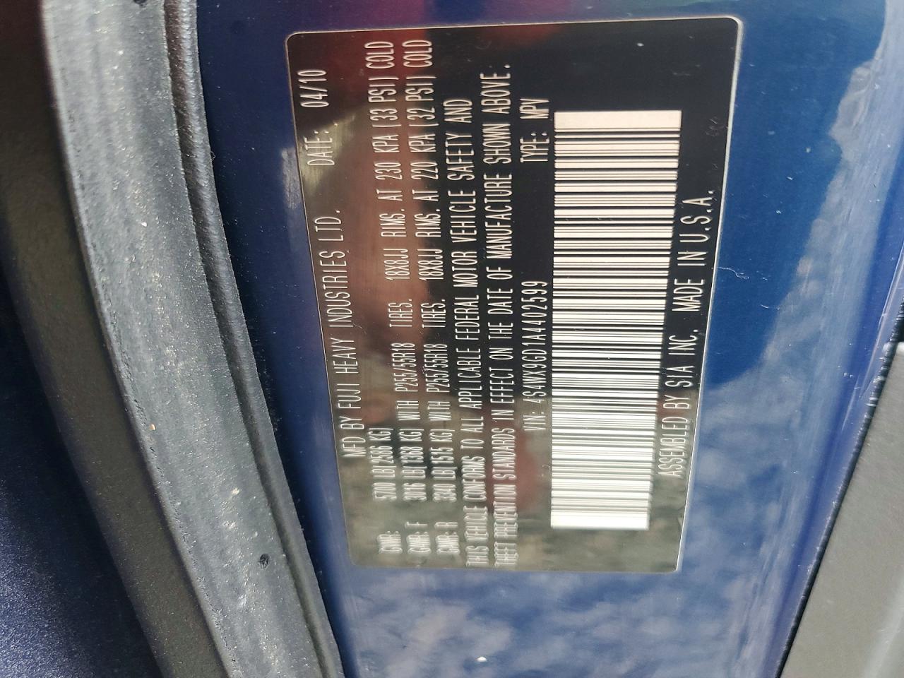 2010 Subaru Tribeca Limited Blue vin: 4S4WX9GD1A4402599