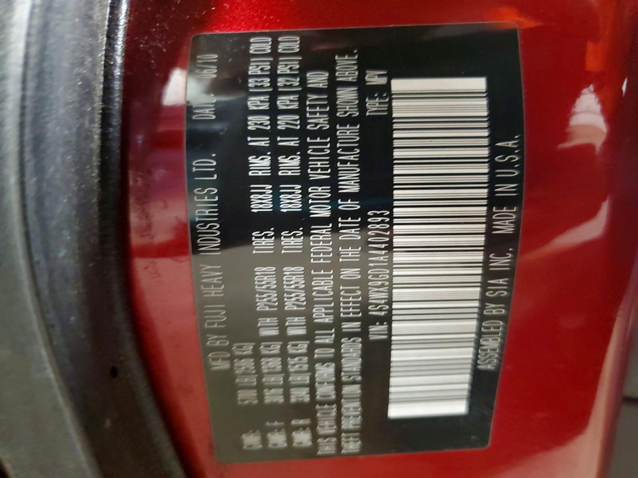 2010 Subaru Tribeca Limited Red vin: 4S4WX9GD1A4402893