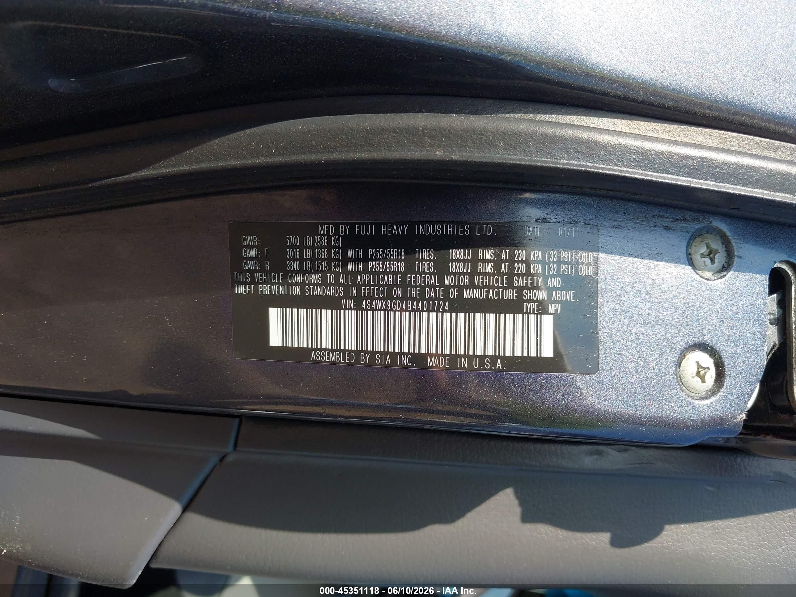 2011 Subaru Tribeca 3.6r Limited Gray vin: 4S4WX9GD4B4401724
