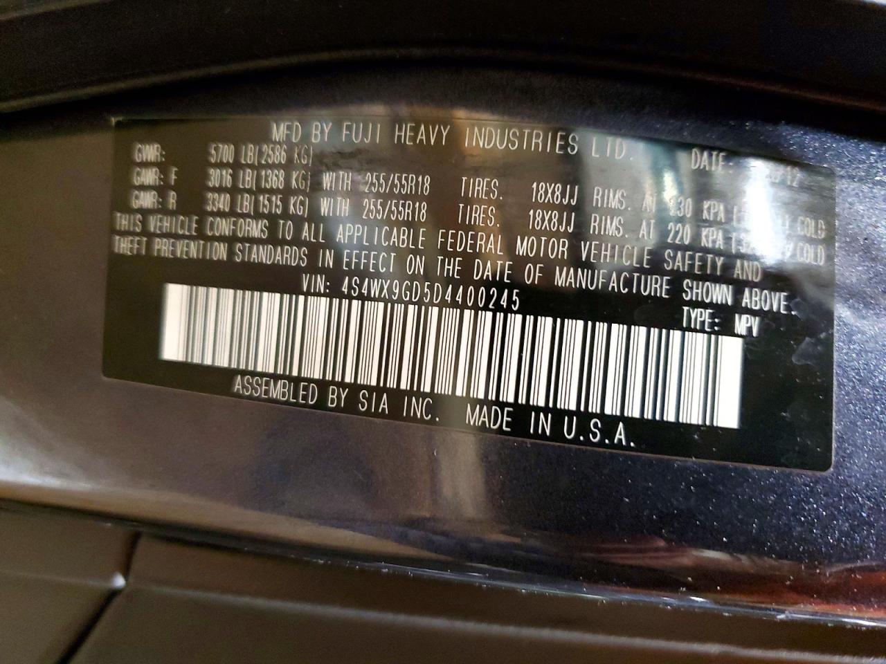 2013 Subaru Tribeca Limited Charcoal vin: 4S4WX9GD5D4400245