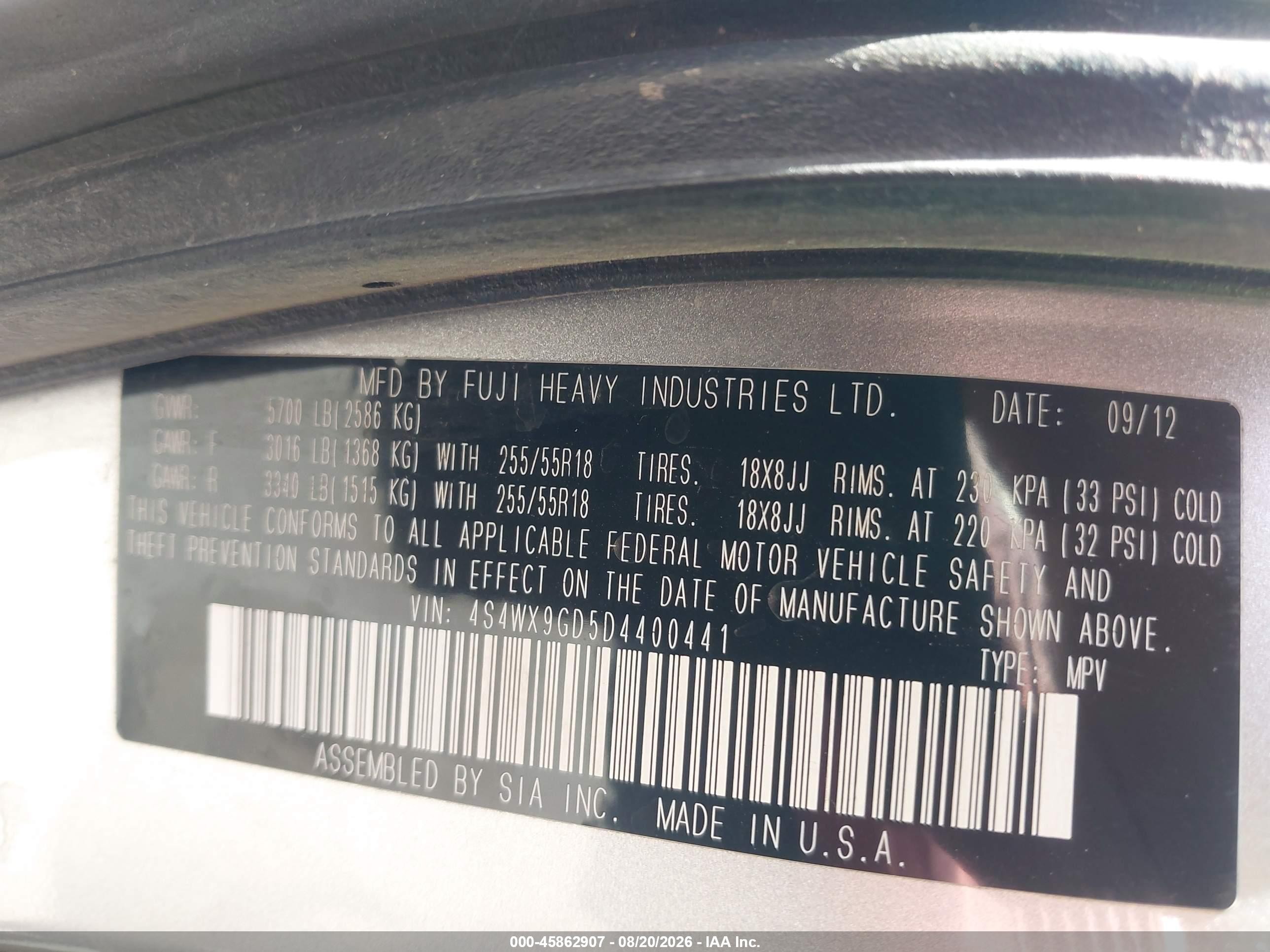 2013 Subaru Tribeca 3.6r Limited Silver vin: 4S4WX9GD5D4400441