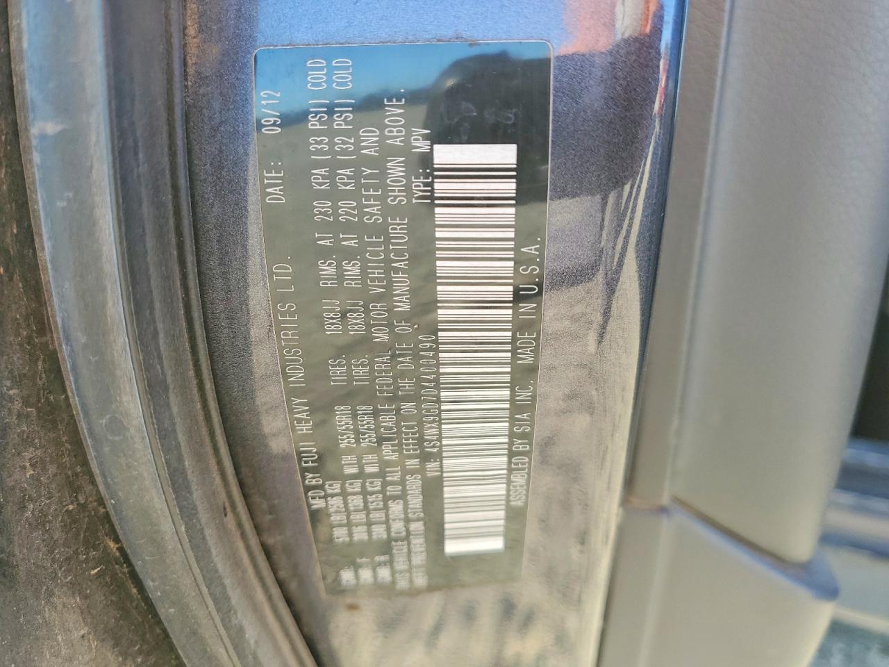 2013 Subaru Tribeca Limited Charcoal vin: 4S4WX9GD7D4400490