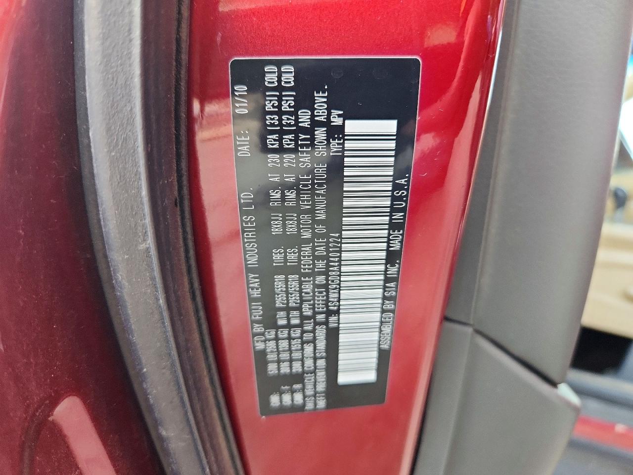 2010 Subaru Tribeca Limited Red vin: 4S4WX9GD8A4401224