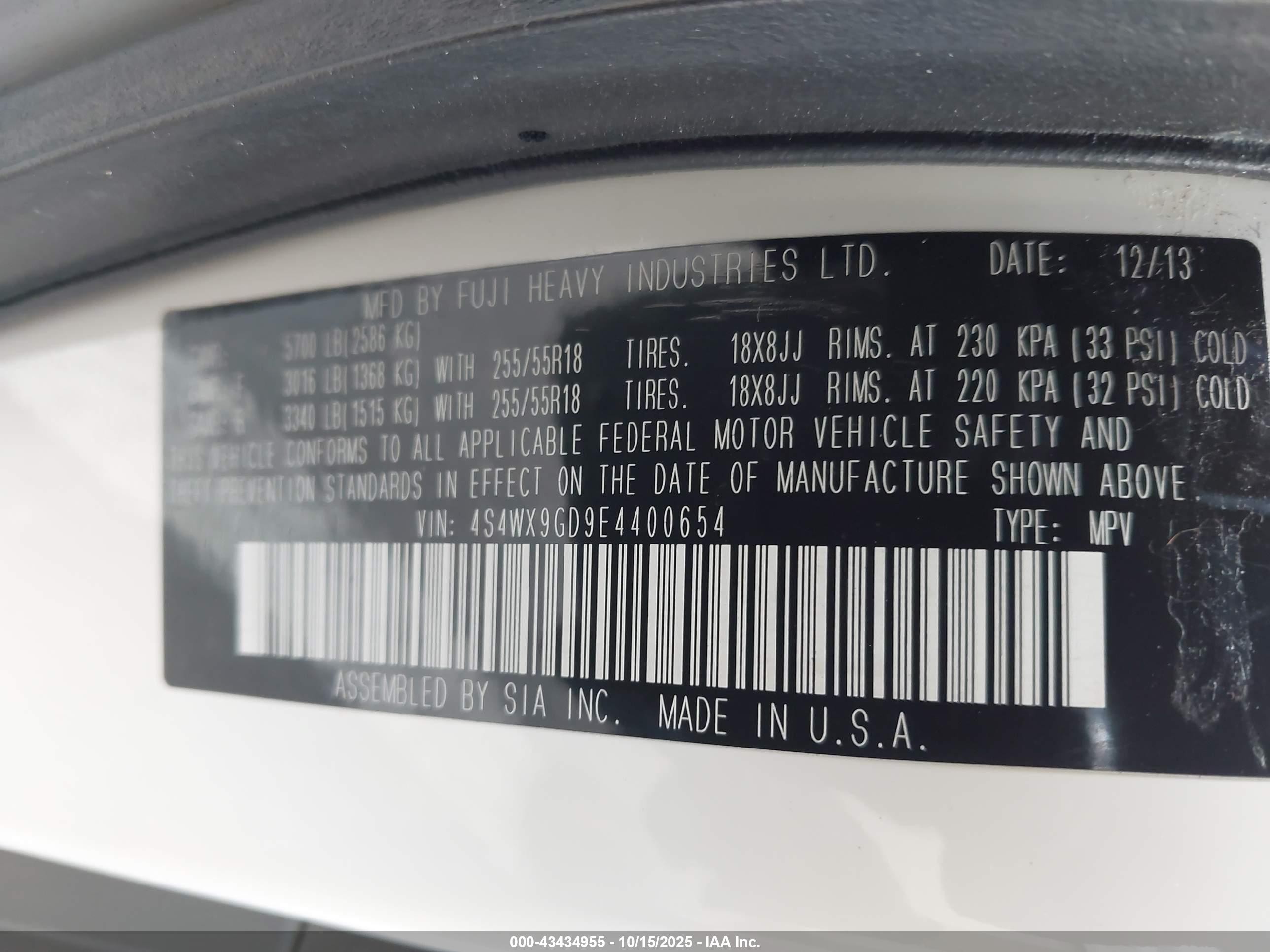 2014 Subaru Tribeca 3.6r Limited White vin: 4S4WX9GD9E4400654
