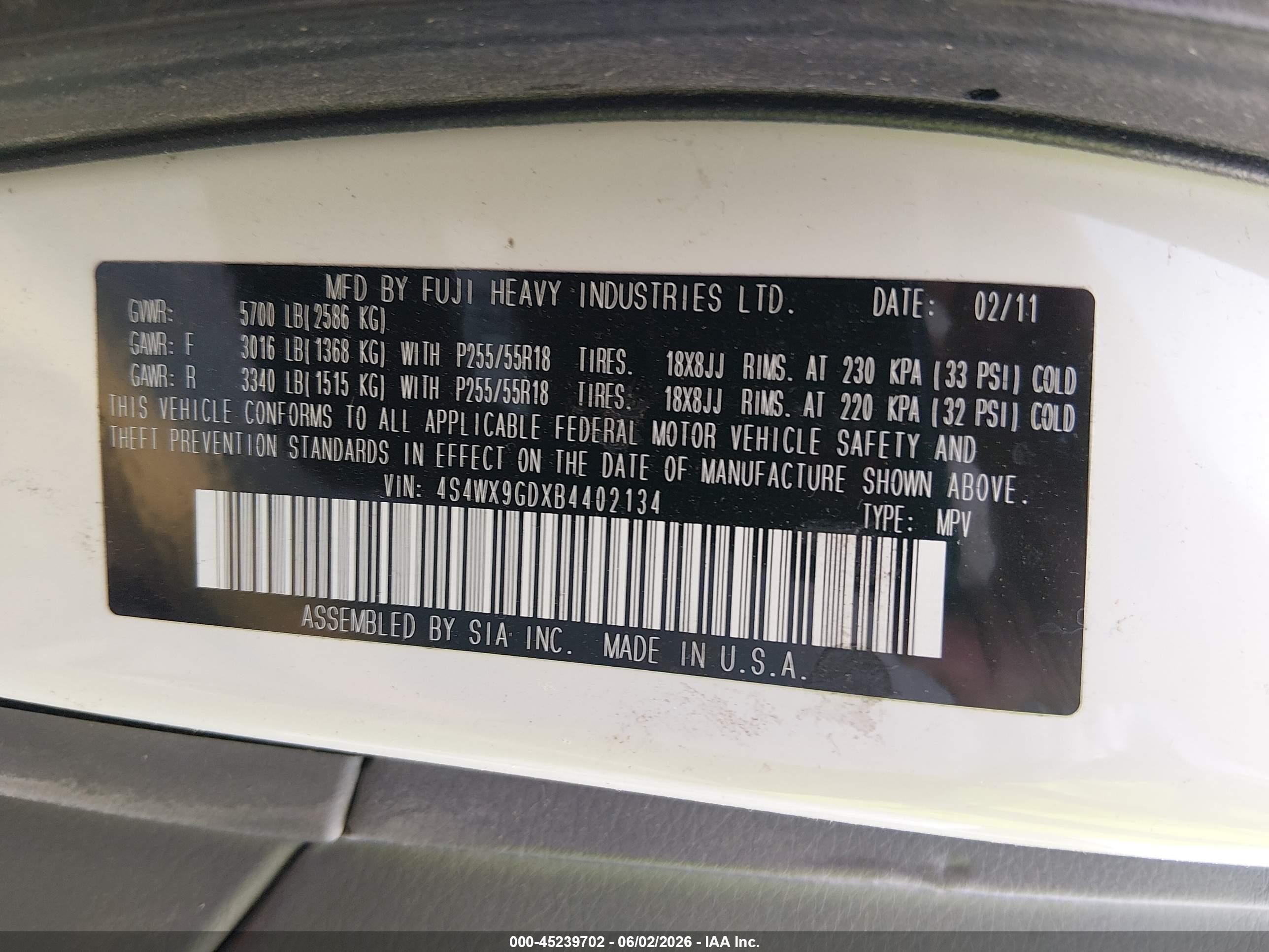 2011 Subaru Tribeca 3.6r Limited White vin: 4S4WX9GDXB4402134