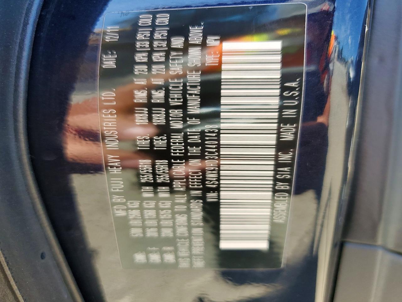 2012 Subaru Tribeca Limited Черный vin: 4S4WX9HD3C4401438
