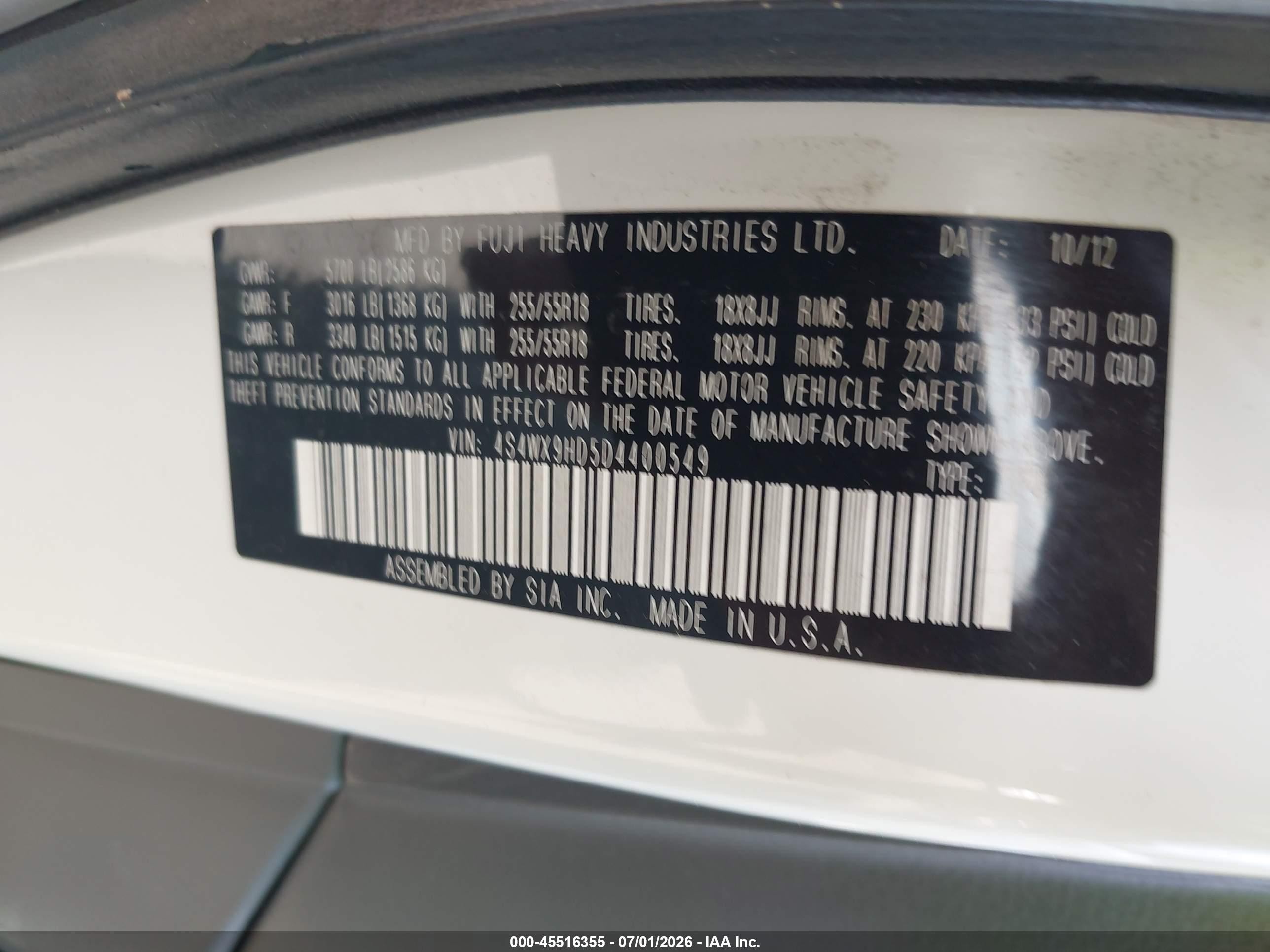 2013 Subaru Tribeca 3.6r Limited White vin: 4S4WX9HD5D4400549