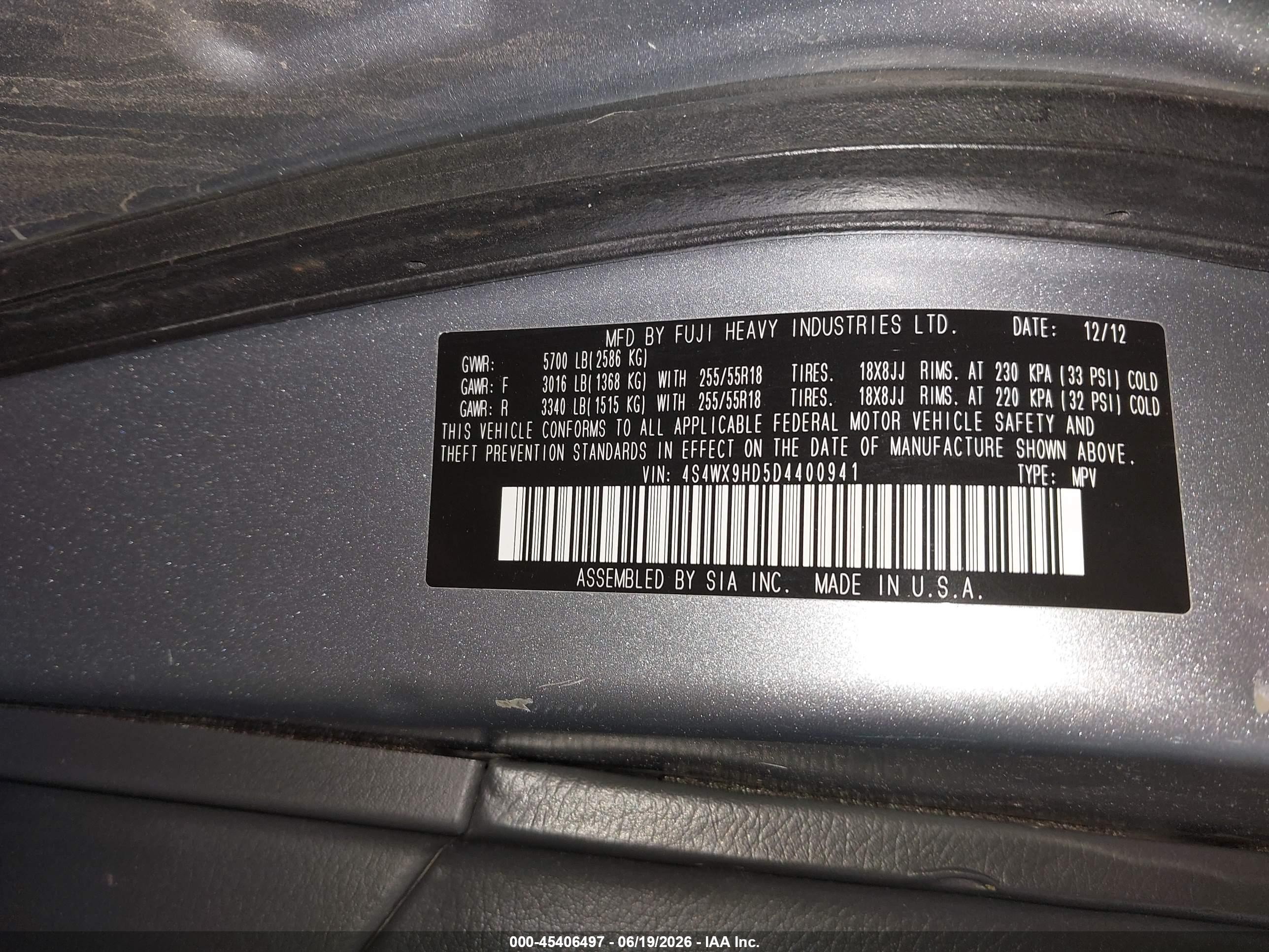 2013 Subaru Tribeca 3.6r Limited Серебряный vin: 4S4WX9HD5D4400941