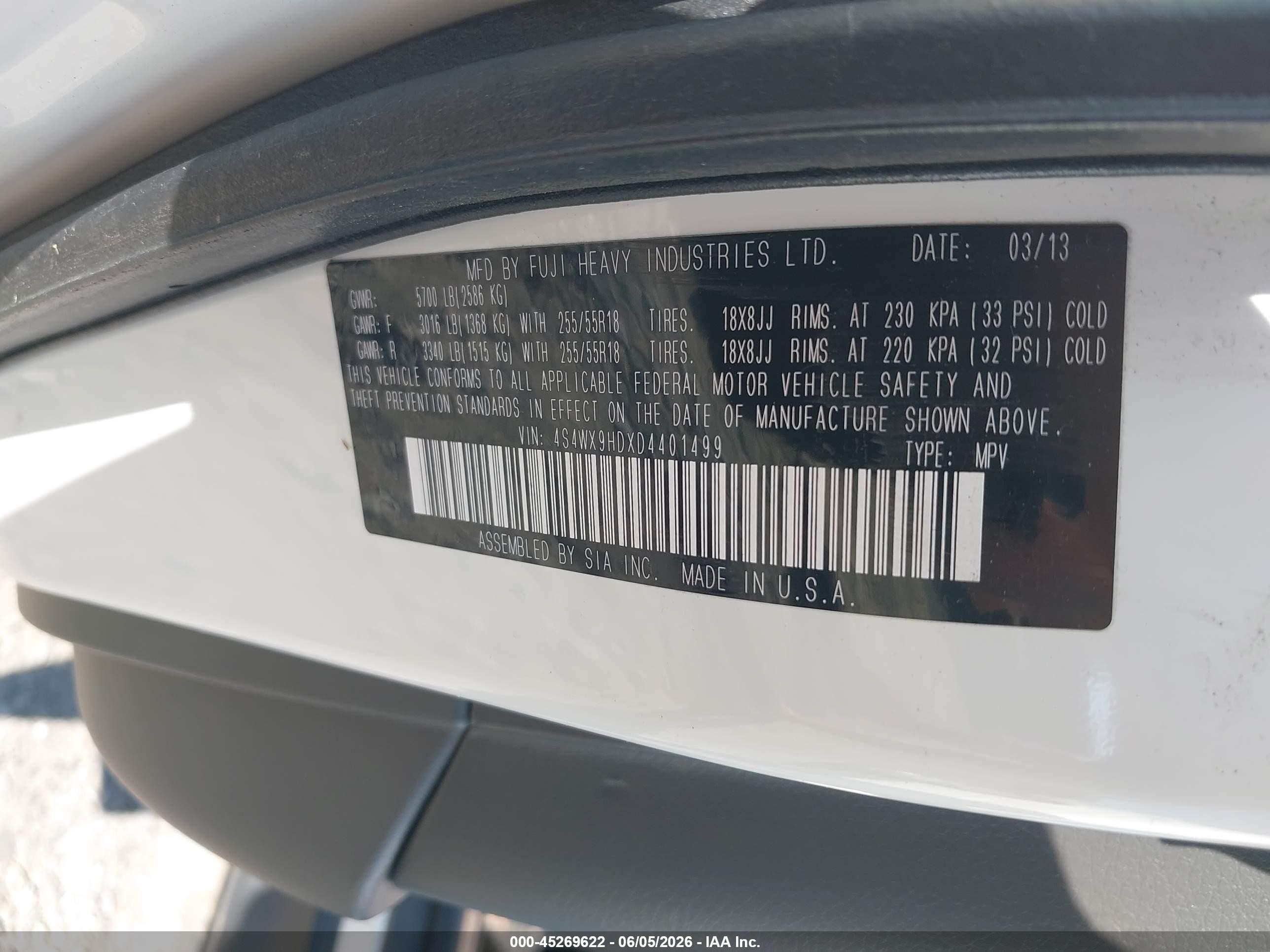 2013 Subaru Tribeca 3.6r Limited White vin: 4S4WX9HDXD4401499