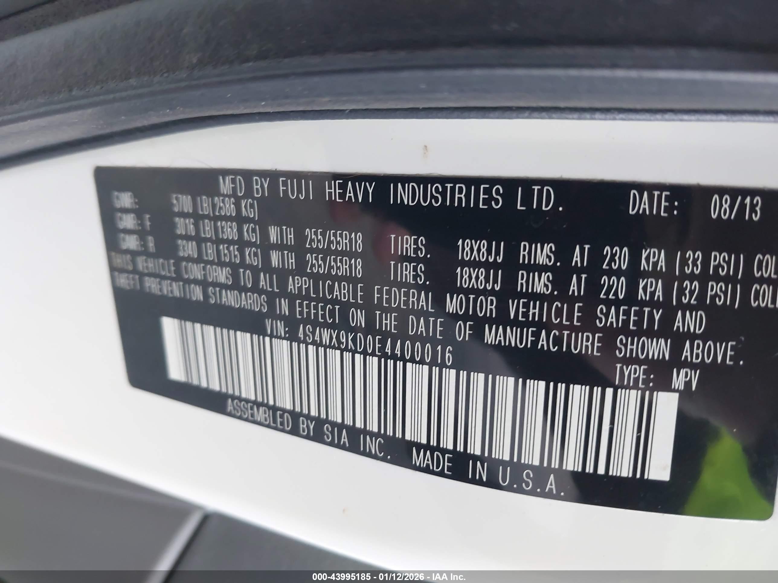2014 Subaru Tribeca 3.6r Limited White vin: 4S4WX9KD0E4400016