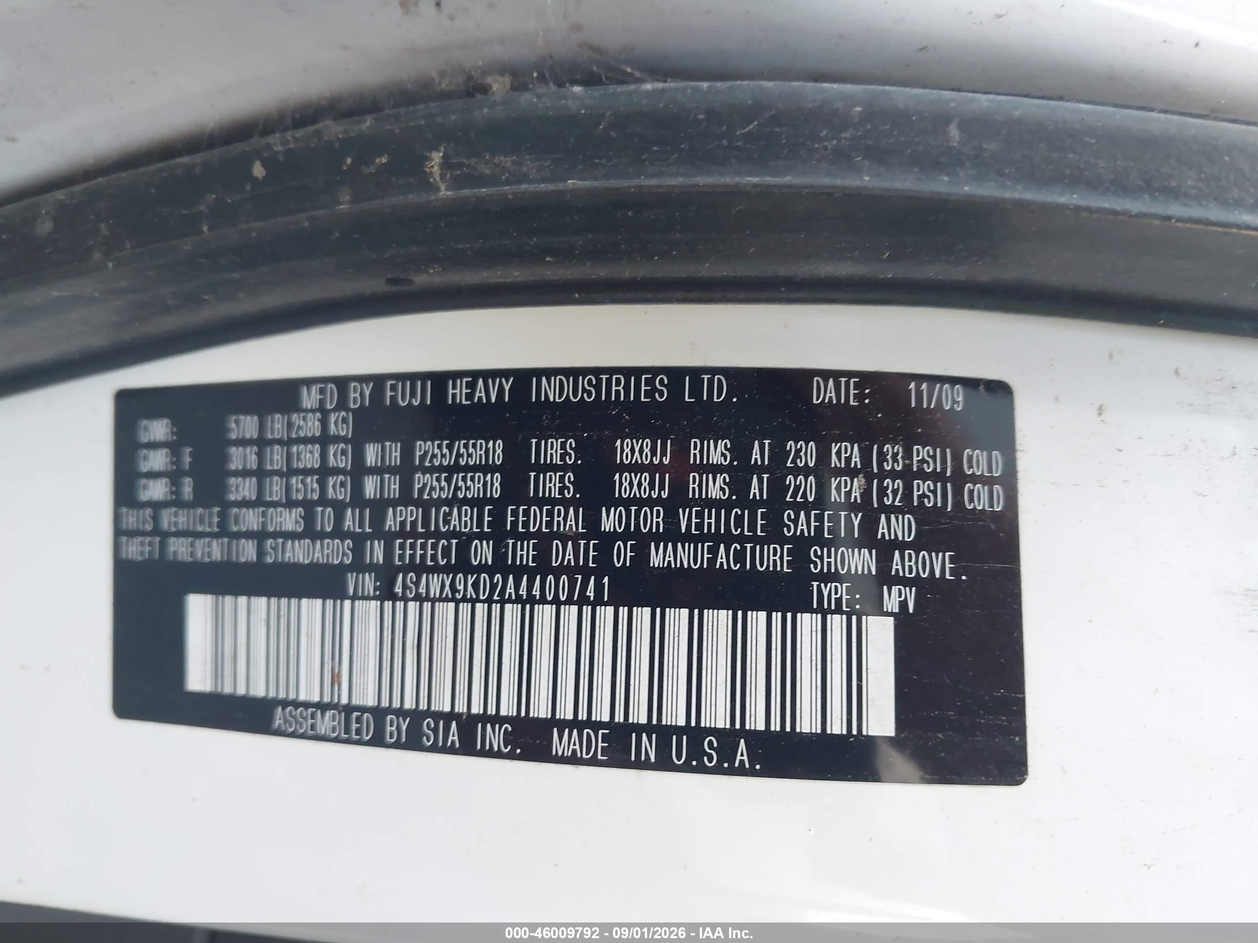2010 Subaru Tribeca 3.6r Limited White vin: 4S4WX9KD2A4400741