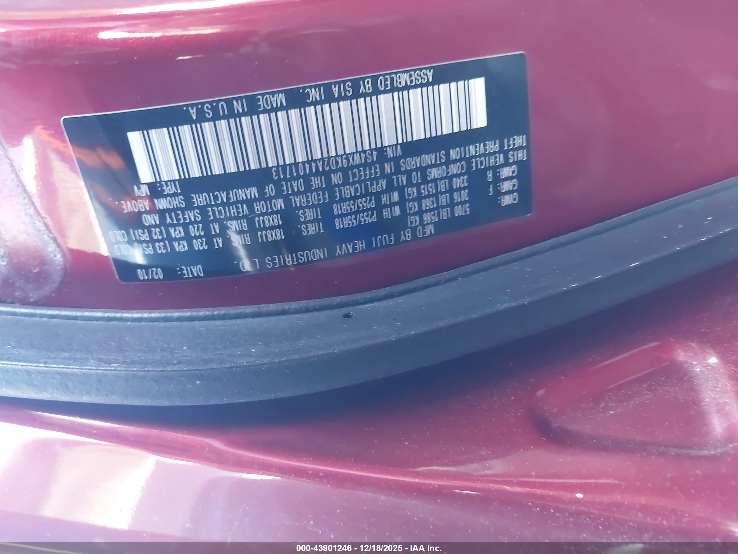 2010 Subaru Tribeca 3.6r Touring Красный vin: 4S4WX9KD2A4401713