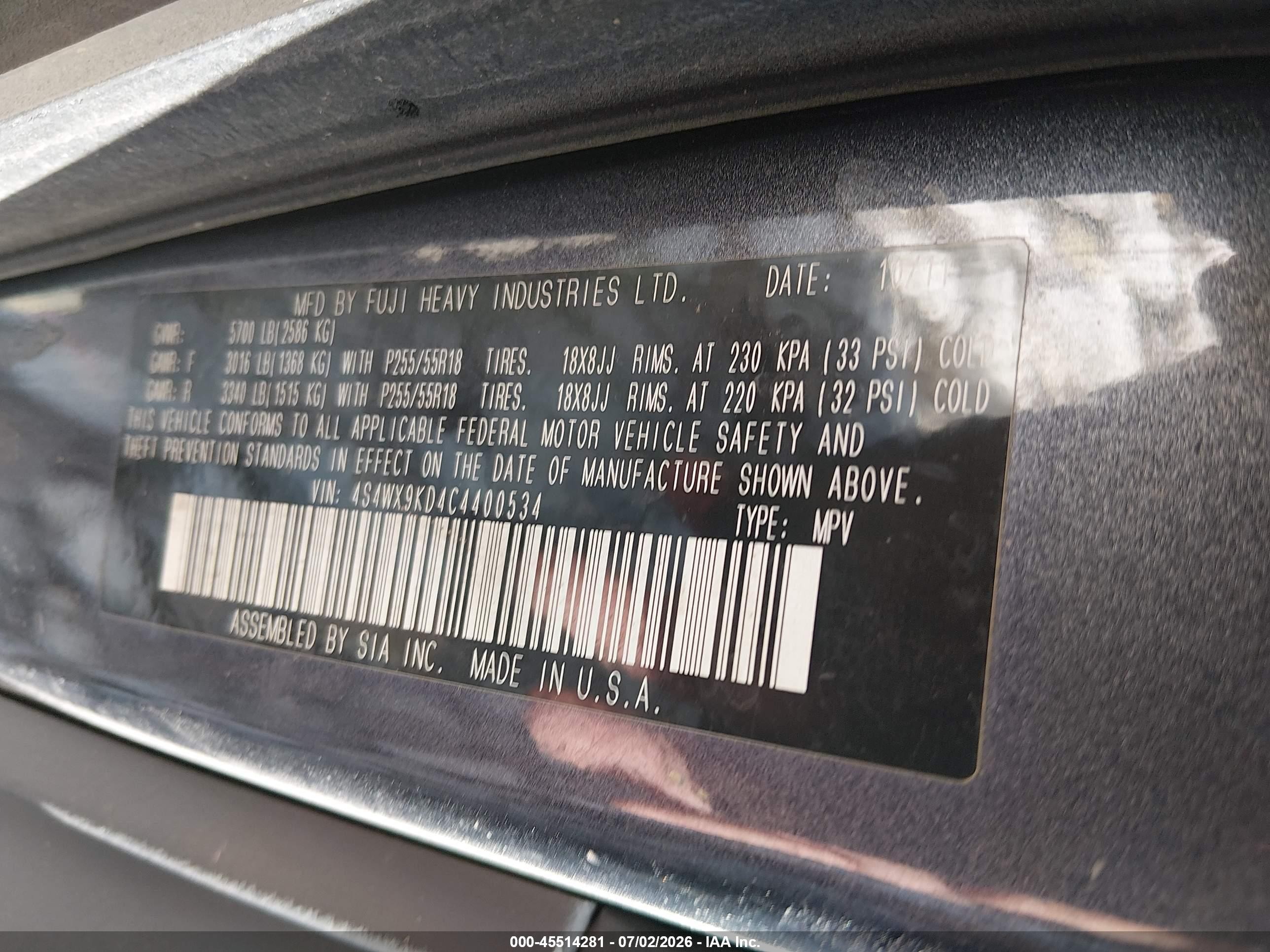 2012 Subaru Tribeca 3.6r Limited Black vin: 4S4WX9KD4C4400534