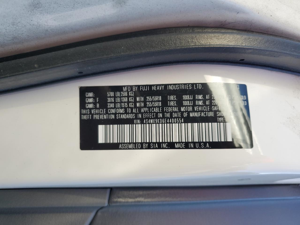 2014 Subaru Tribeca Limited Белый vin: 4S4WX9KD6E4400554