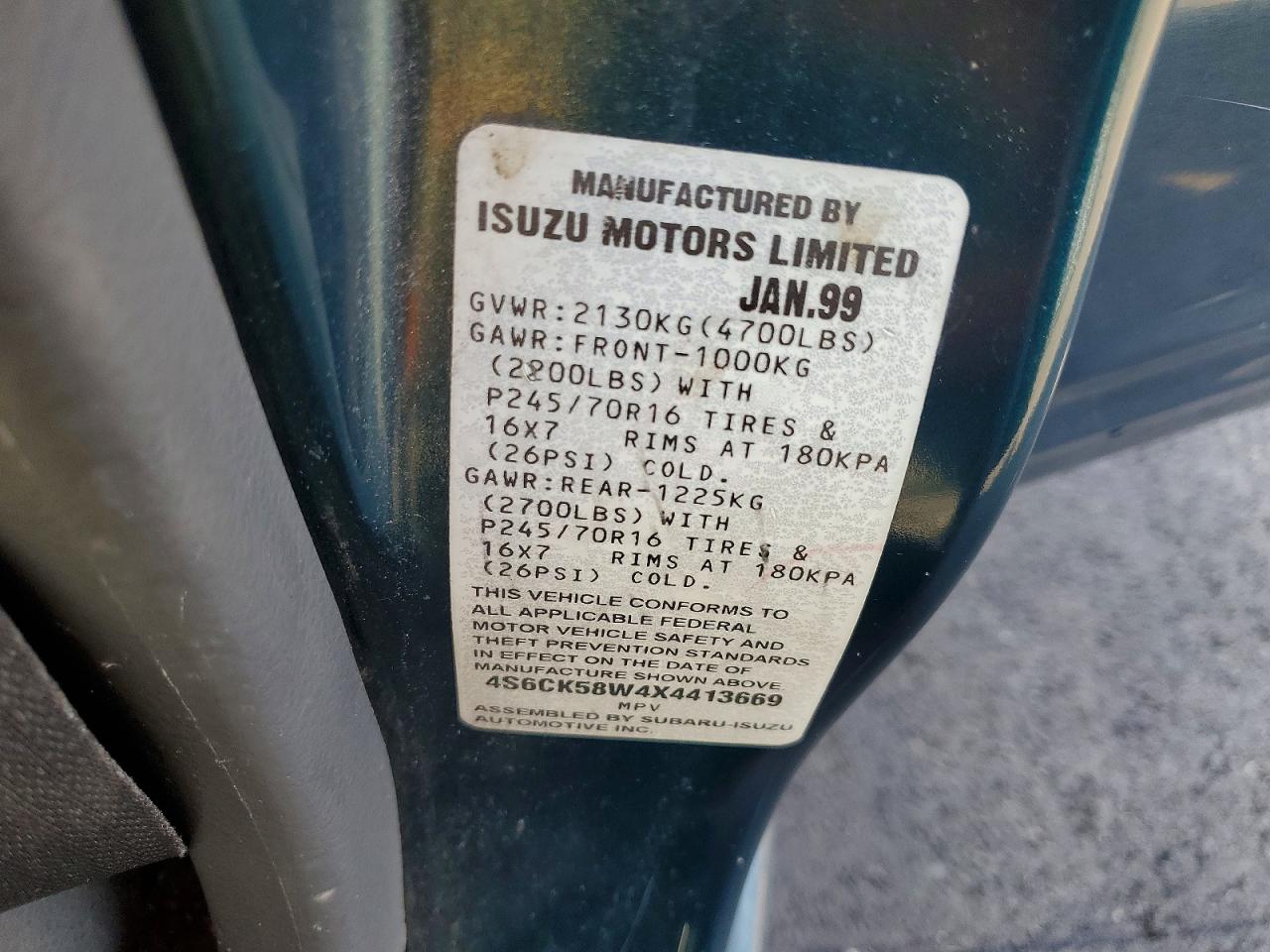 1999 Honda Passport Ex Green vin: 4S6CK58W4X4413669