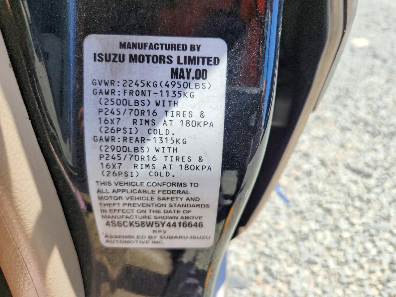 2000 Honda Passport Ex Черный vin: 4S6CK58W5Y4416646