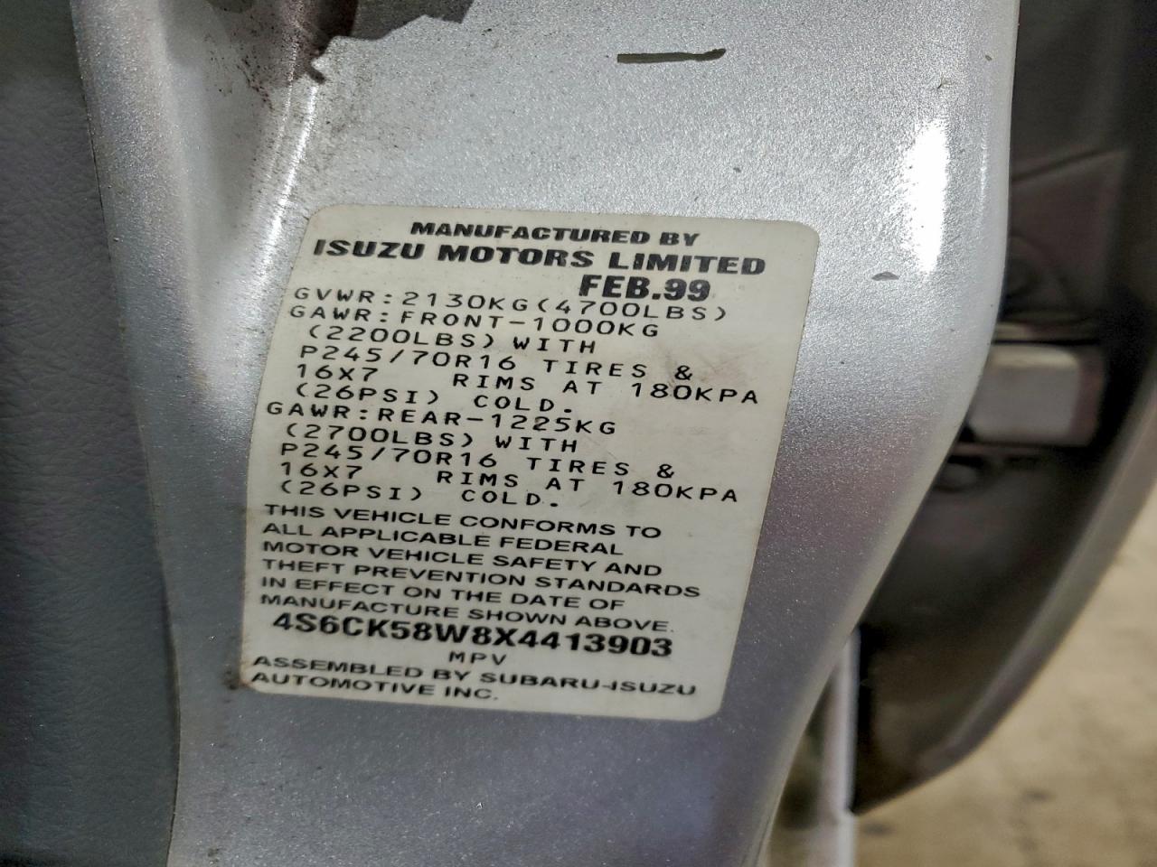 1999 Honda Passport Ex Серебряный vin: 4S6CK58W8X4413903