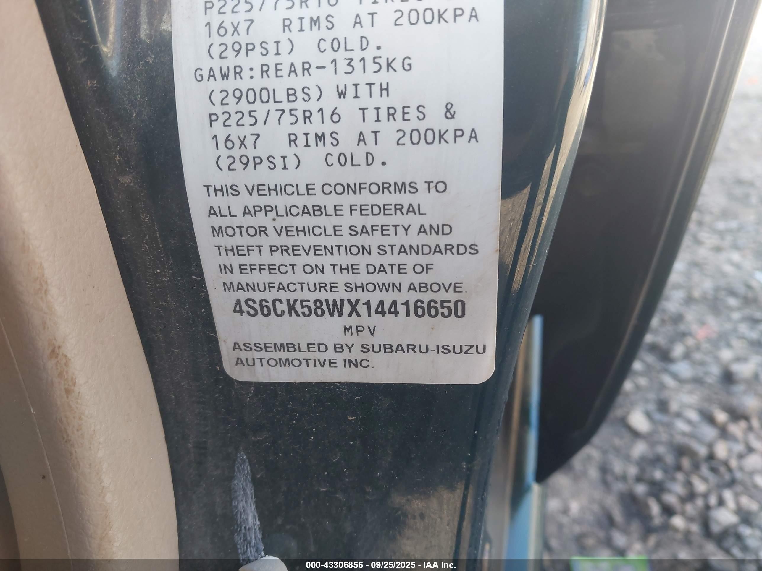 2001 Honda Passport Ex/lx Green vin: 4S6CK58WX14416650