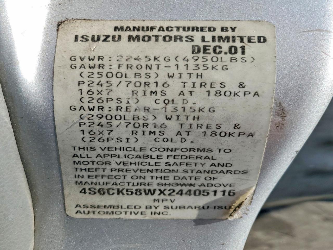 2002 Honda Passport Ex Silver vin: 4S6CK58WX24405116