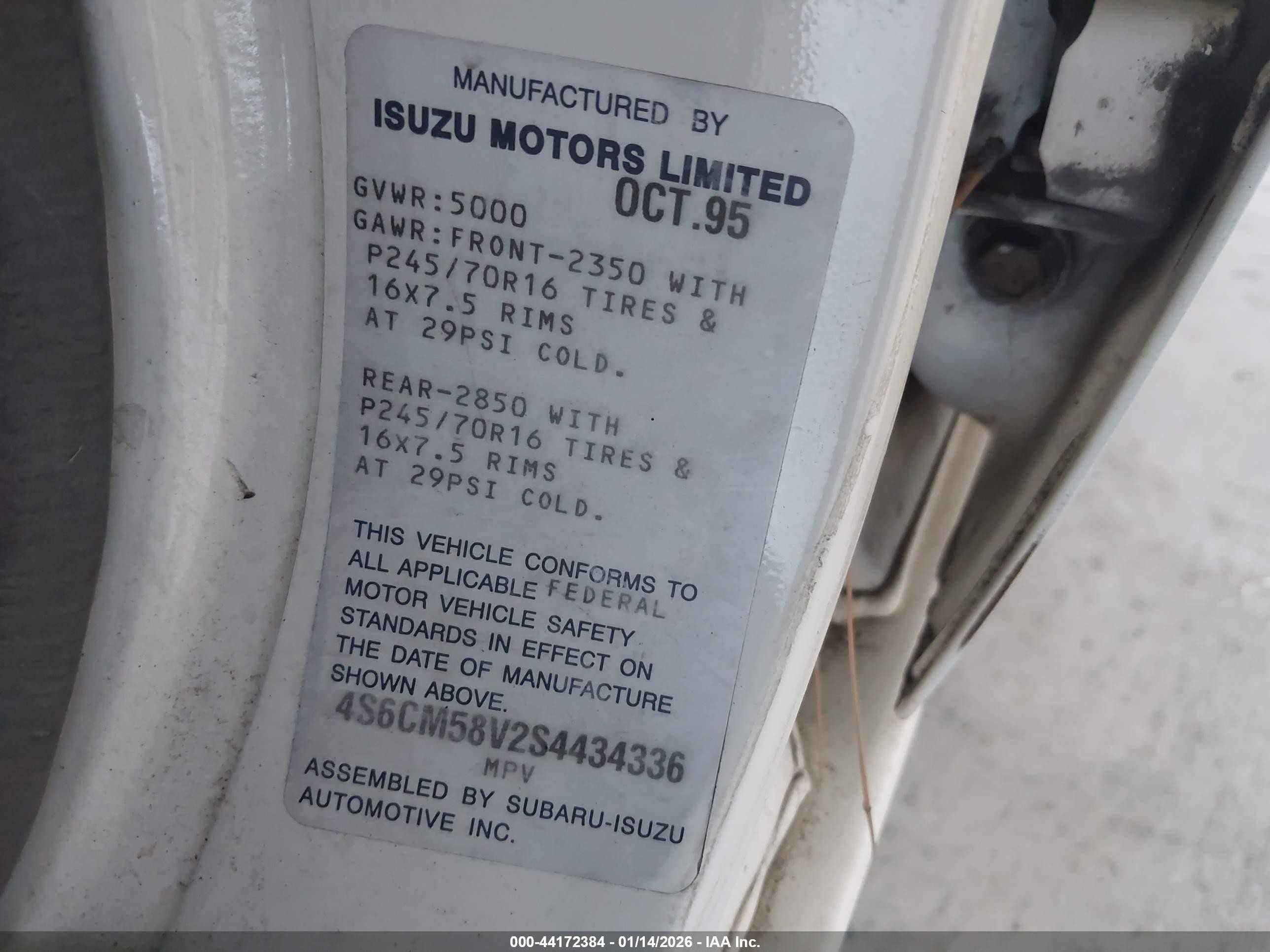 1995 Honda Passport Ex/lx White vin: 4S6CM58V2S4434336
