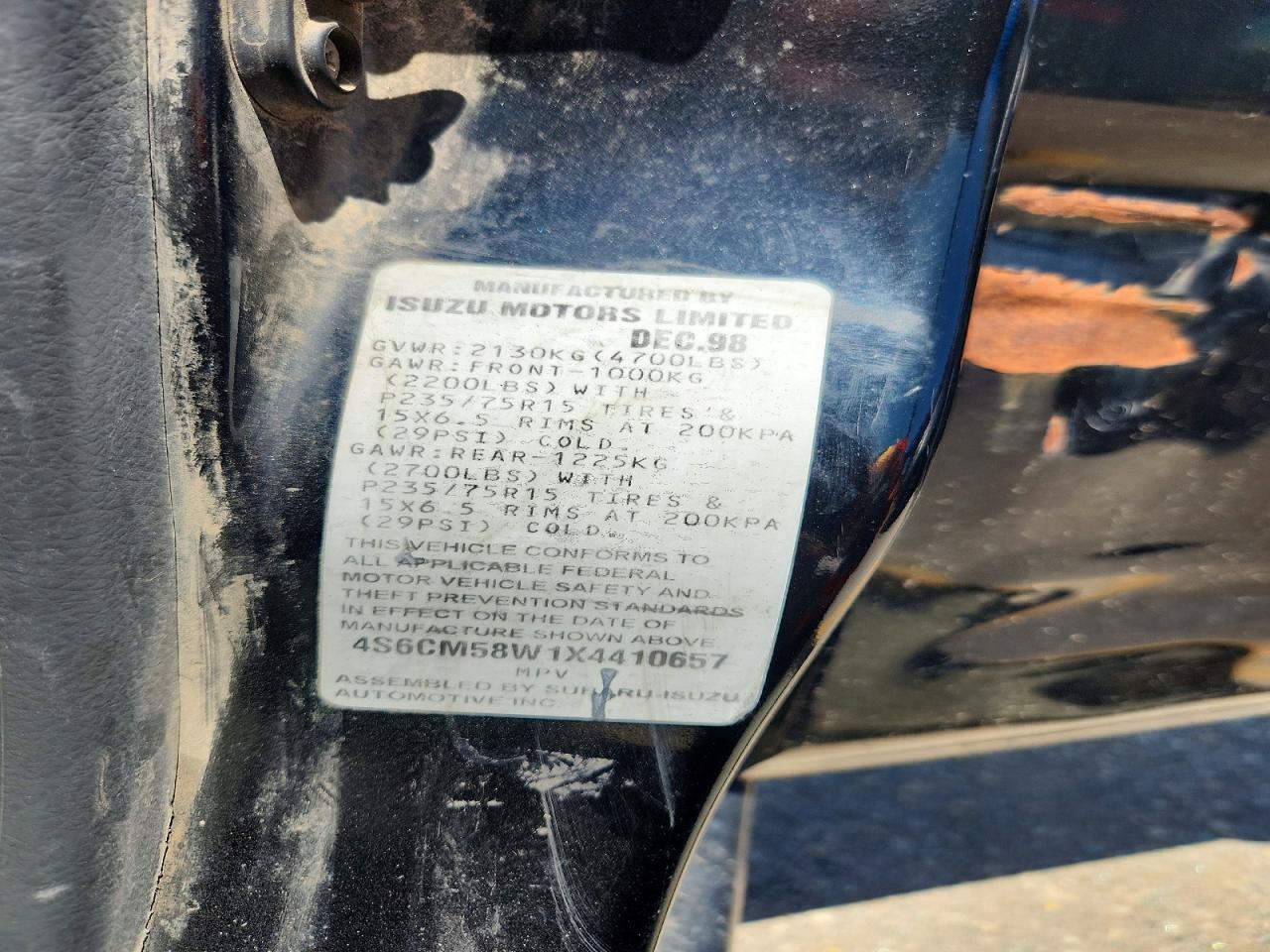 1999 Honda Passport Ex Черный vin: 4S6CM58W1X4410657