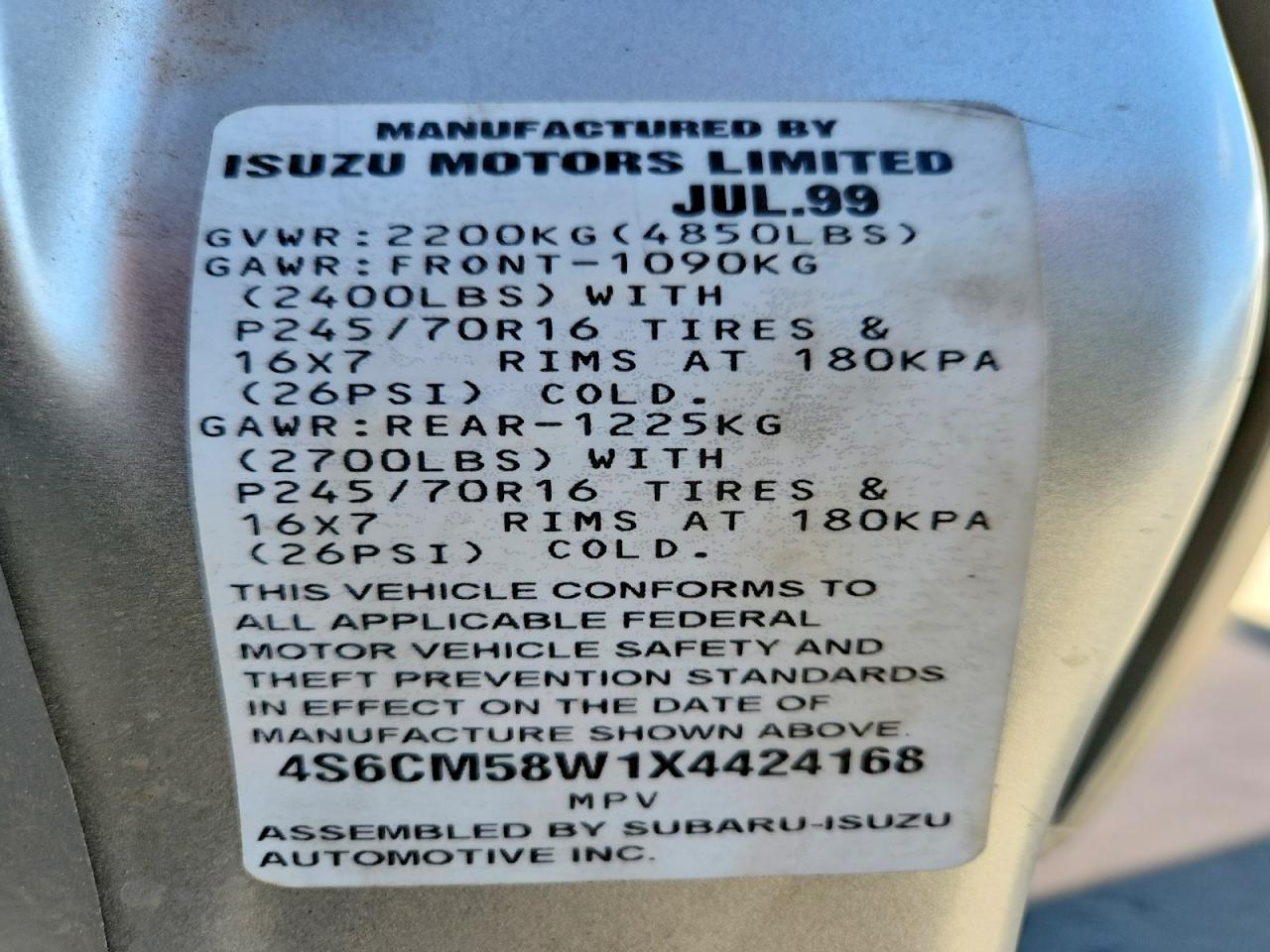 1999 Honda Passport Ex Silver vin: 4S6CM58W1X4424168