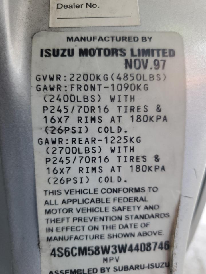 1998 Honda Passport Ex Silver vin: 4S6CM58W3W4408746