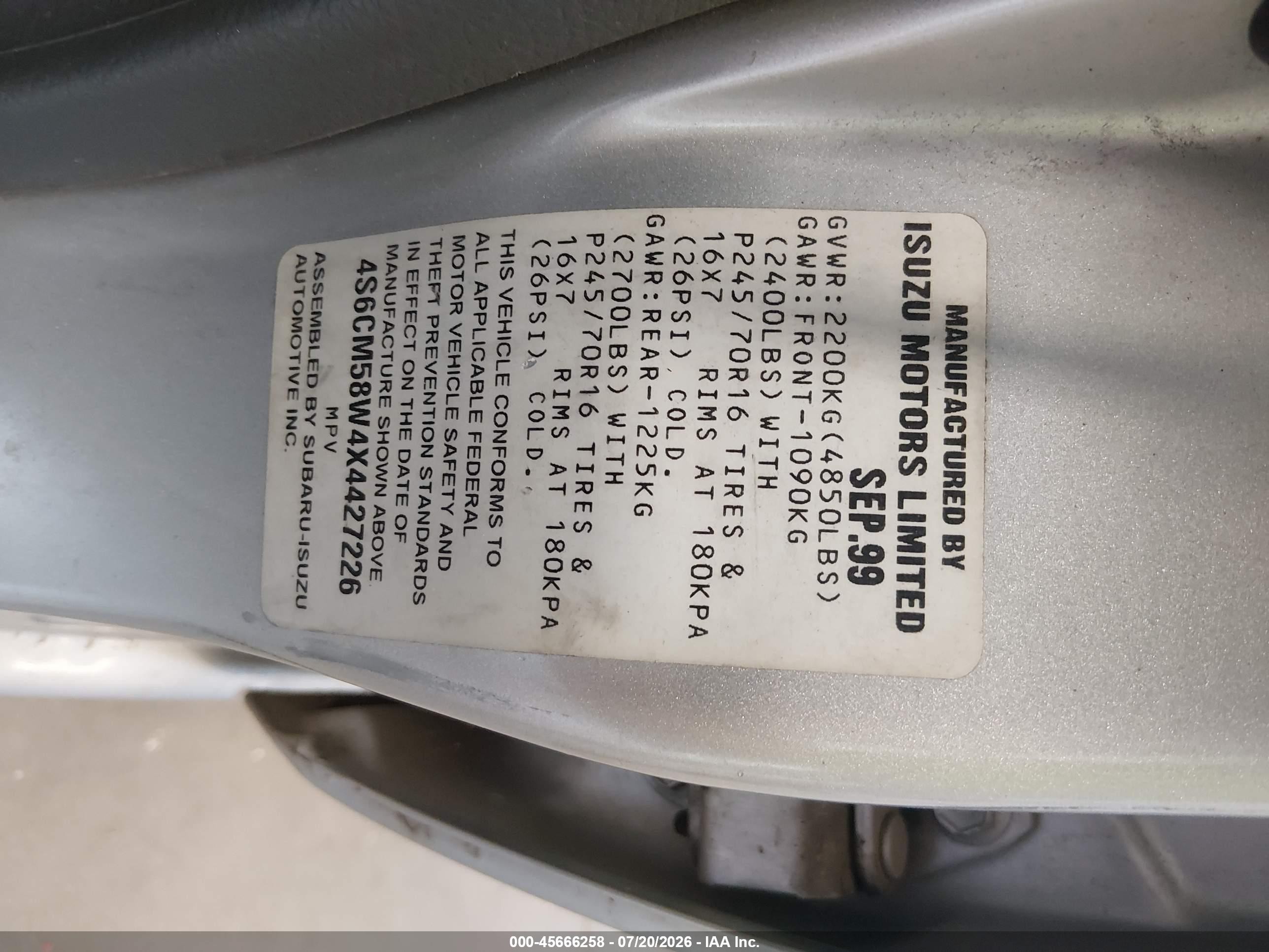 1999 Honda Passport Ex/lx Silver vin: 4S6CM58W4X4427226