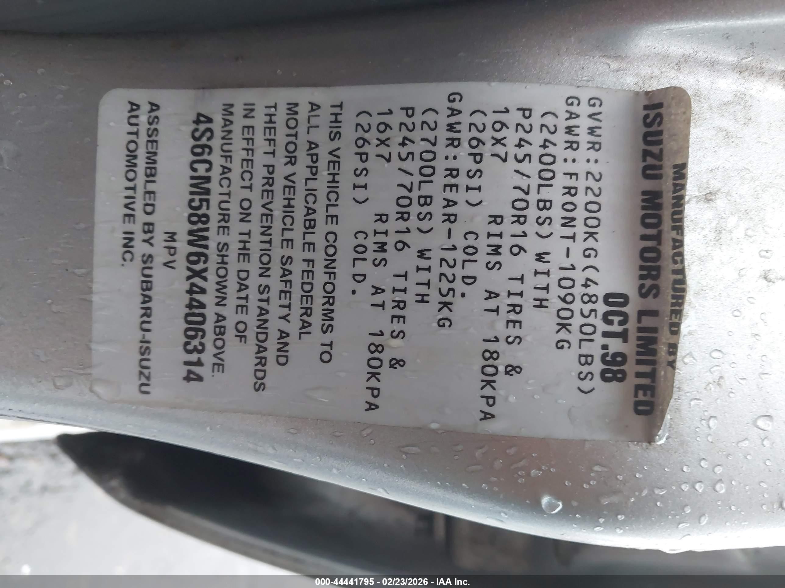1999 Honda Passport Ex/lx Silver vin: 4S6CM58W6X4406314