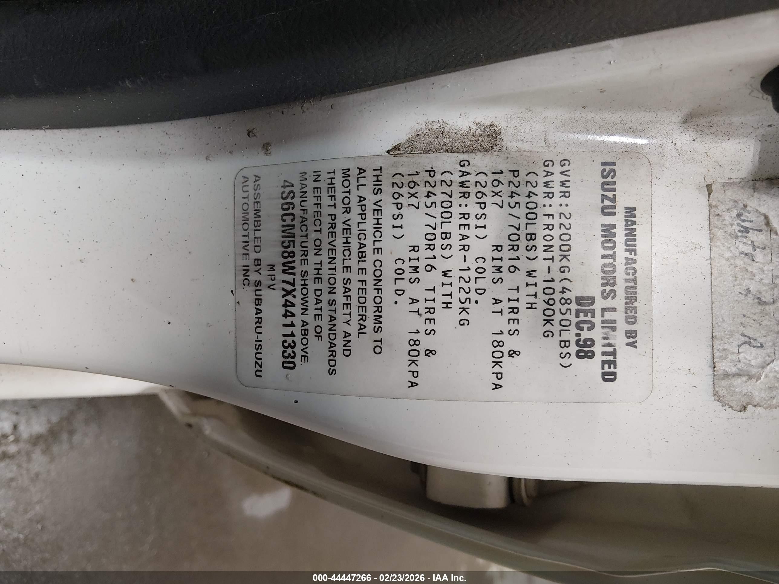 1999 Honda Passport Ex/lx White vin: 4S6CM58W7X4411330