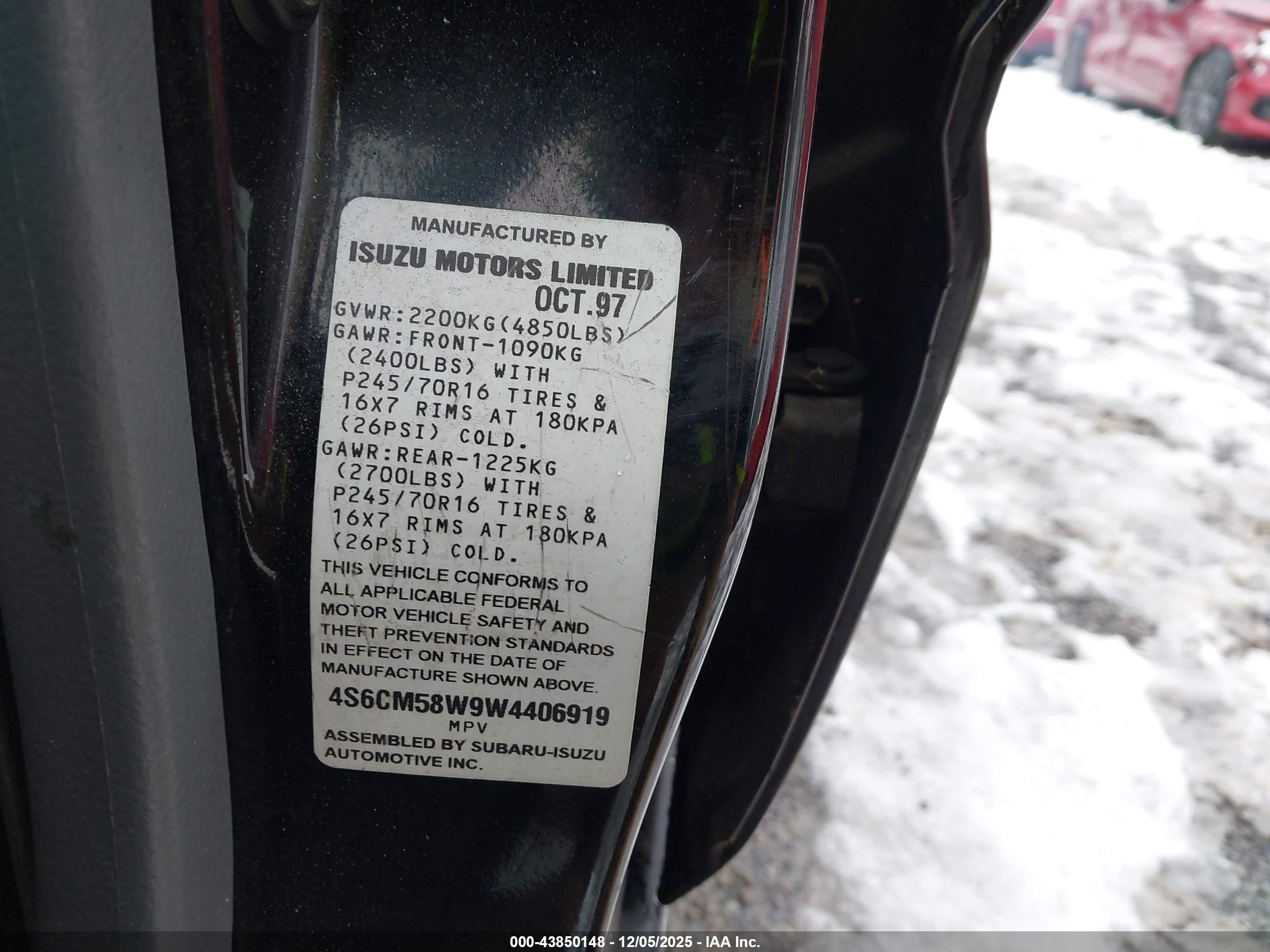 1998 Honda Passport Ex/lx Black vin: 4S6CM58W9W4406919