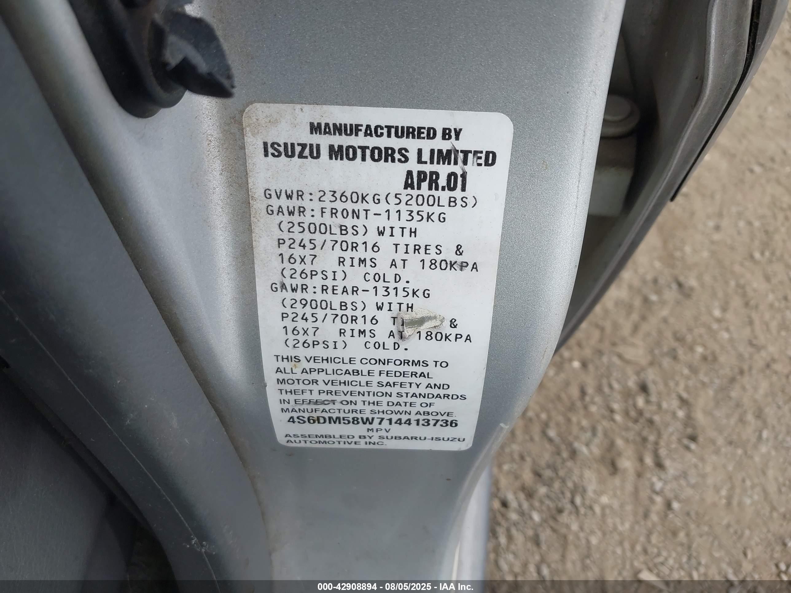 2001 Honda Passport Ex/lx Silver vin: 4S6DM58W714413736
