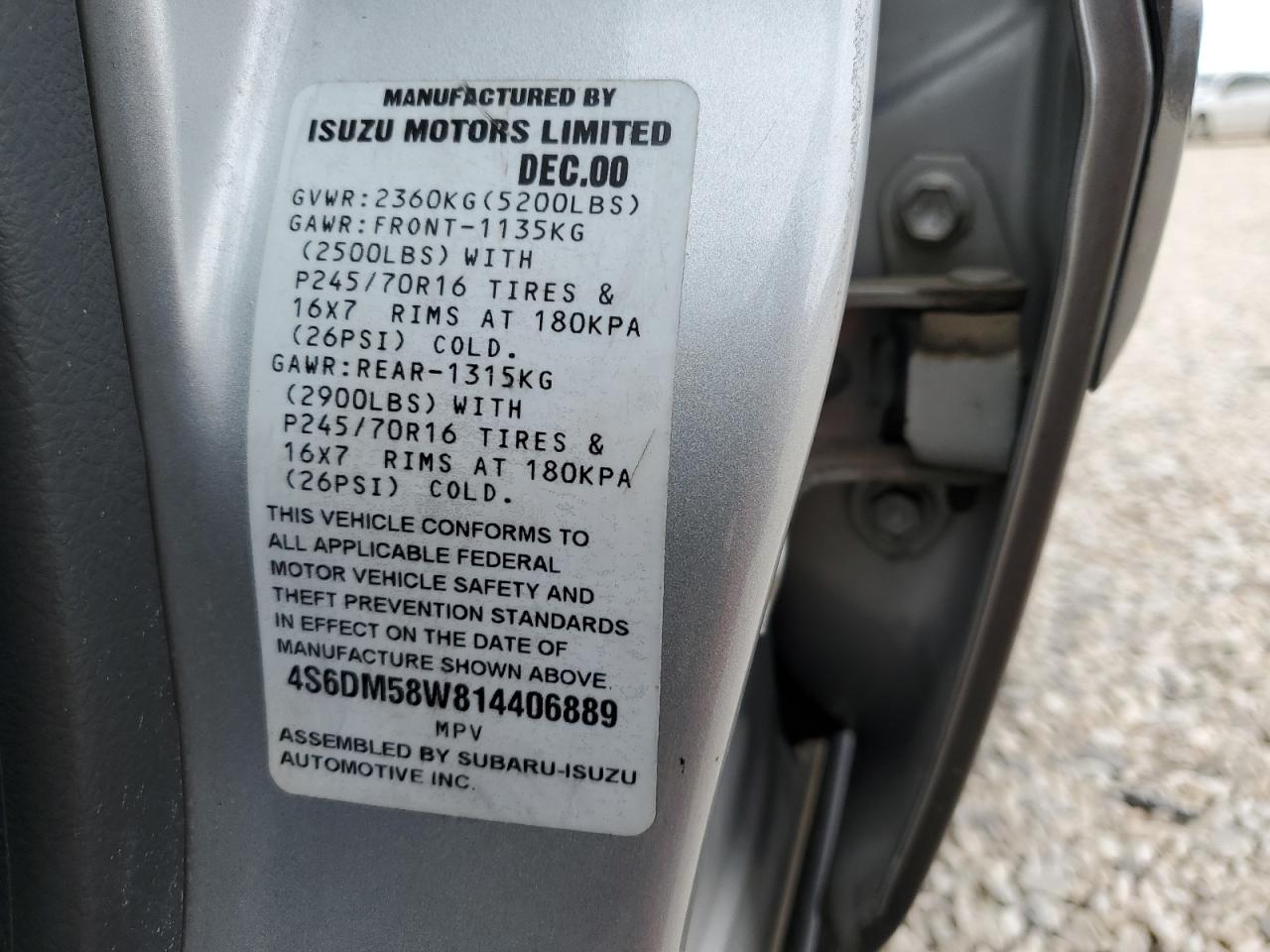 2001 Honda Passport Ex Silver vin: 4S6DM58W814406889