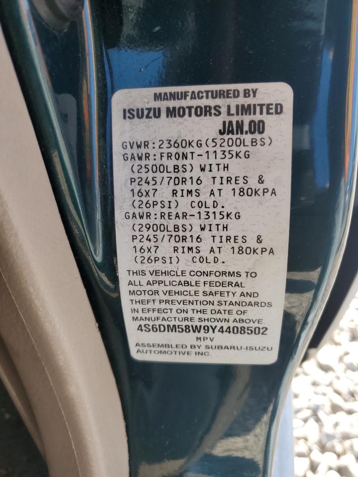 2000 Honda Passport Ex Зеленый vin: 4S6DM58W9Y4408502