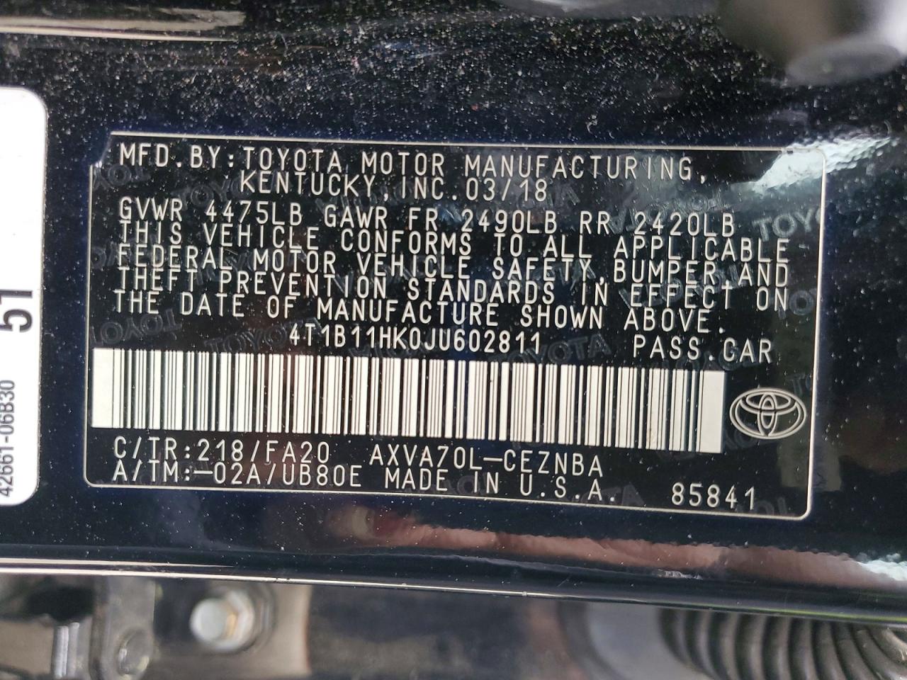 2018 Toyota Camry Le Black vin: 4T1B11HK0JU602811