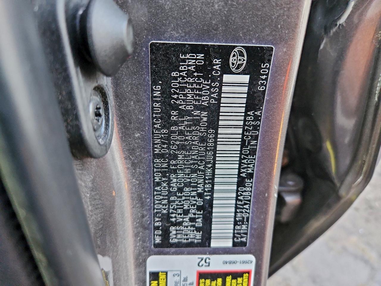 2018 Toyota Camry Se Серый vin: 4T1B11HK4JU618669