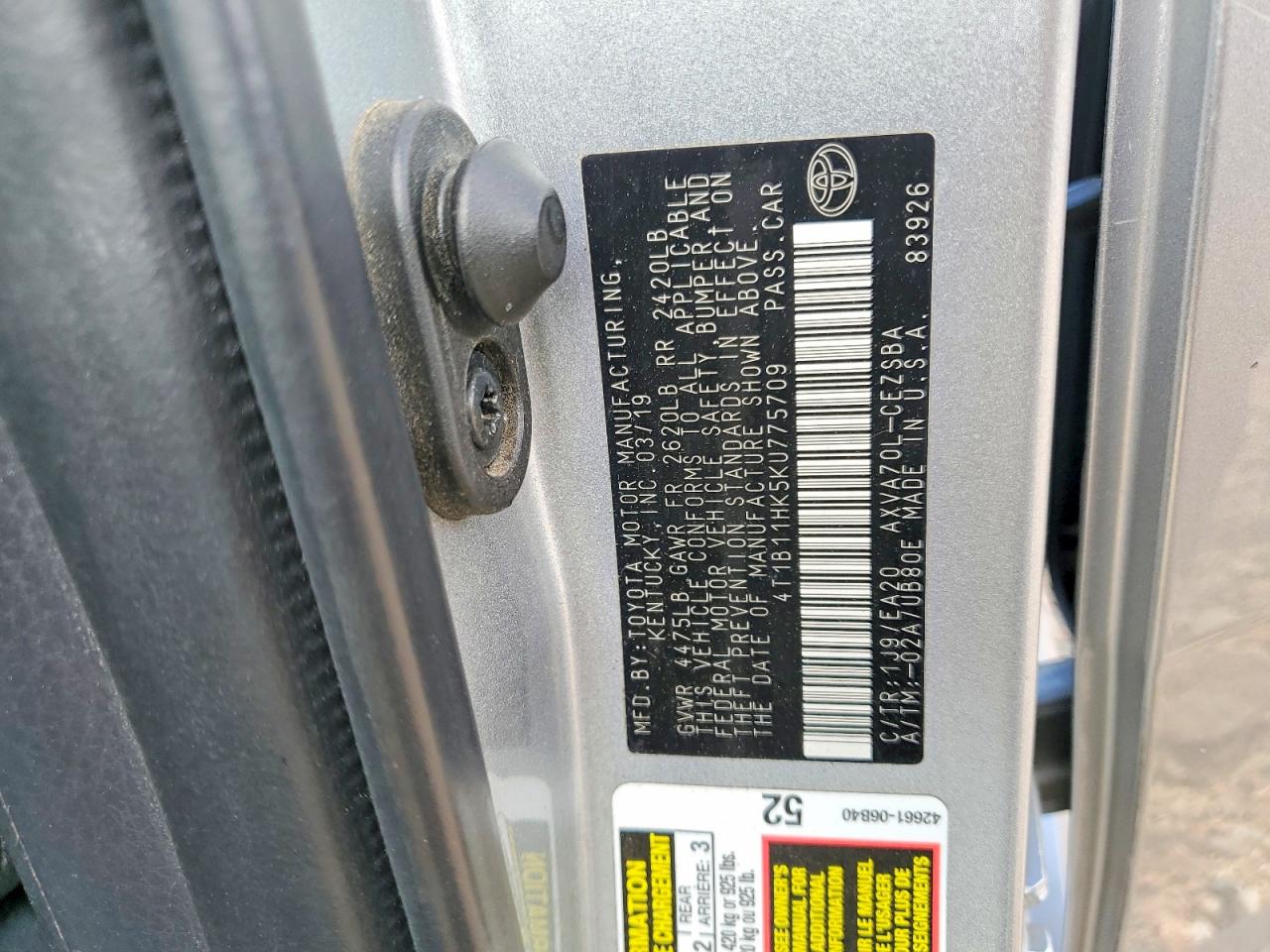 2019 Toyota Camry Se Gray vin: 4T1B11HK5KU775709