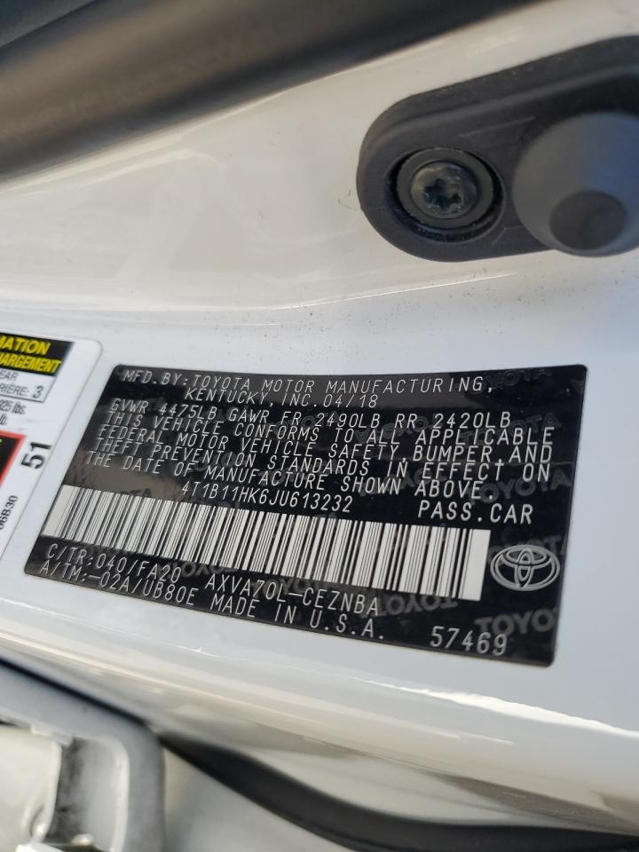 2018 Toyota Camry L White vin: 4T1B11HK6JU613232
