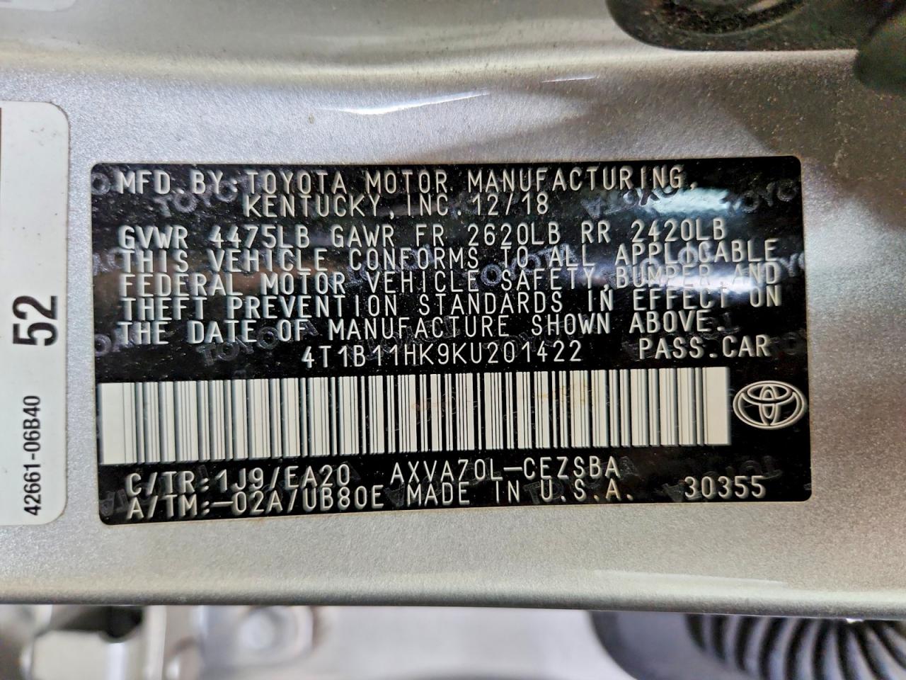 2019 Toyota Camry Se Silver vin: 4T1B11HK9KU201422