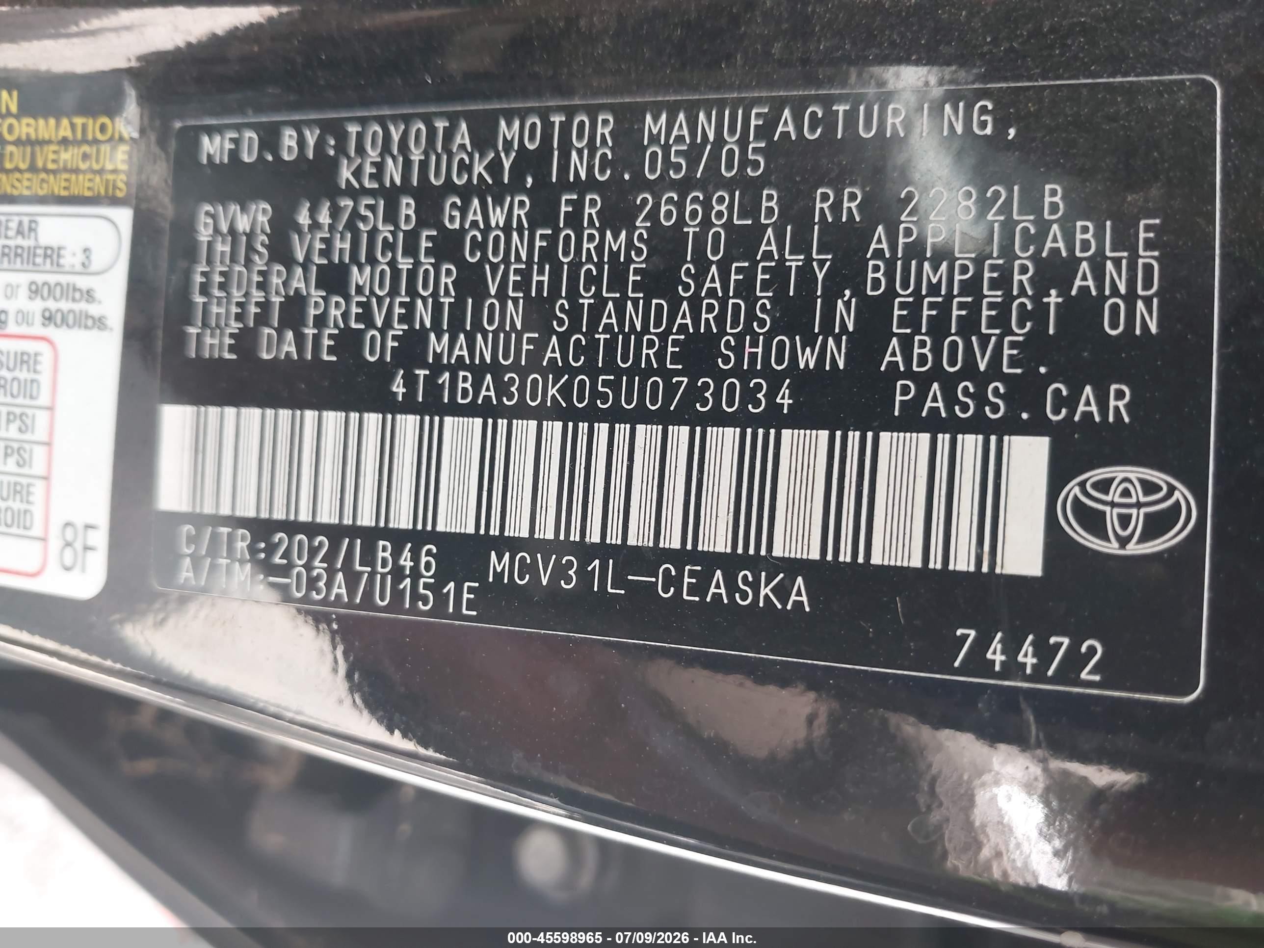 2005 Toyota Camry Se V6 Black vin: 4T1BA30K05U073034
