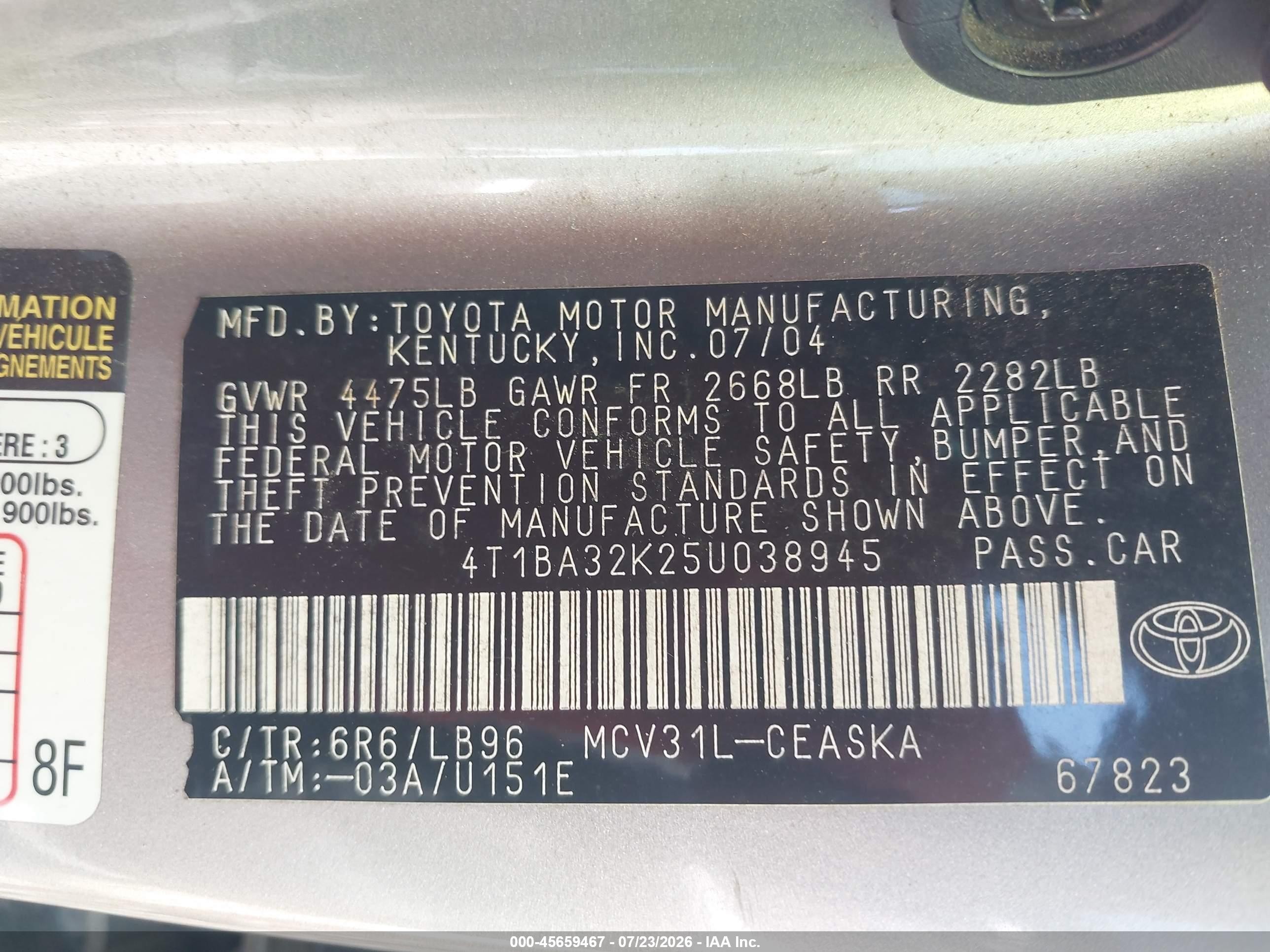 2005 Toyota Camry Se V6 Gray vin: 4T1BA32K25U038945