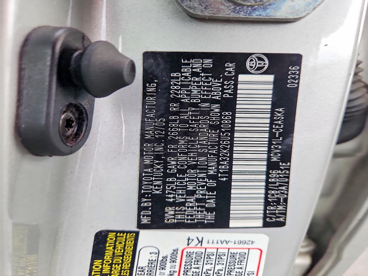 2006 Toyota Camry Se Серебряный vin: 4T1BA32K26U510868