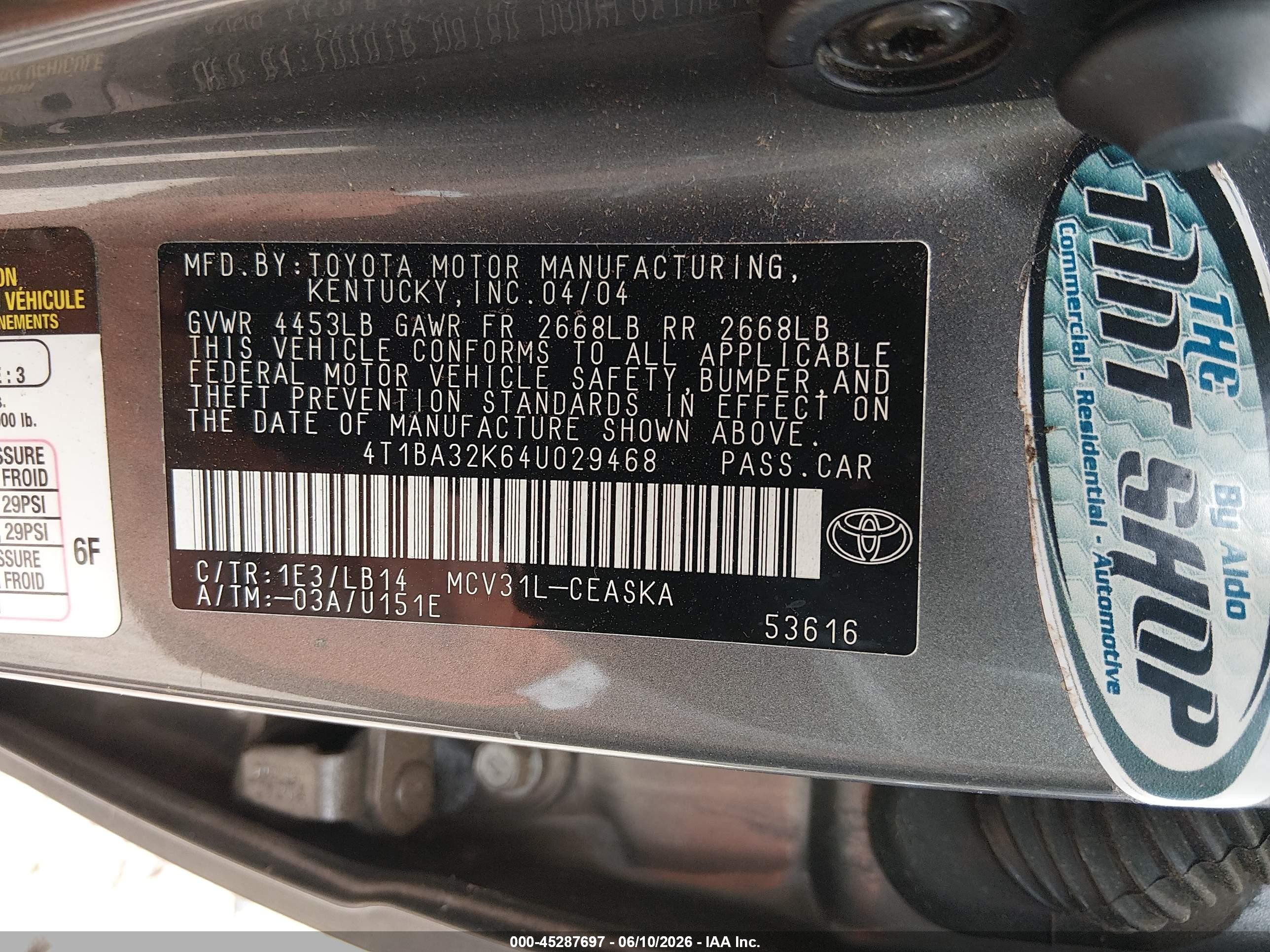 2004 Toyota Camry Se V6 Gray vin: 4T1BA32K64U029468