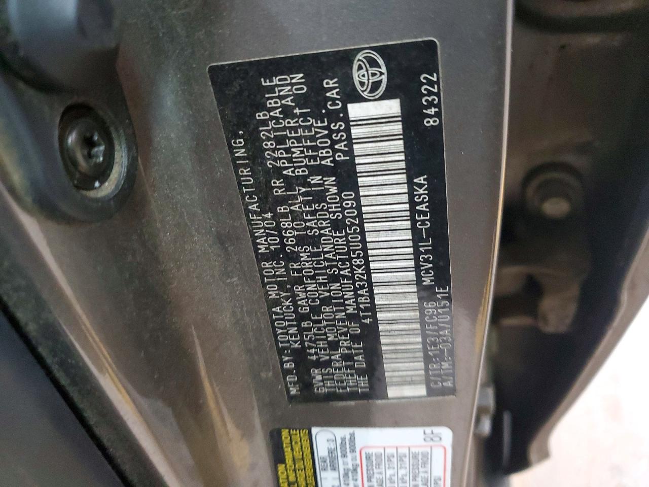 2005 Toyota Camry Se Gray vin: 4T1BA32K85U052090