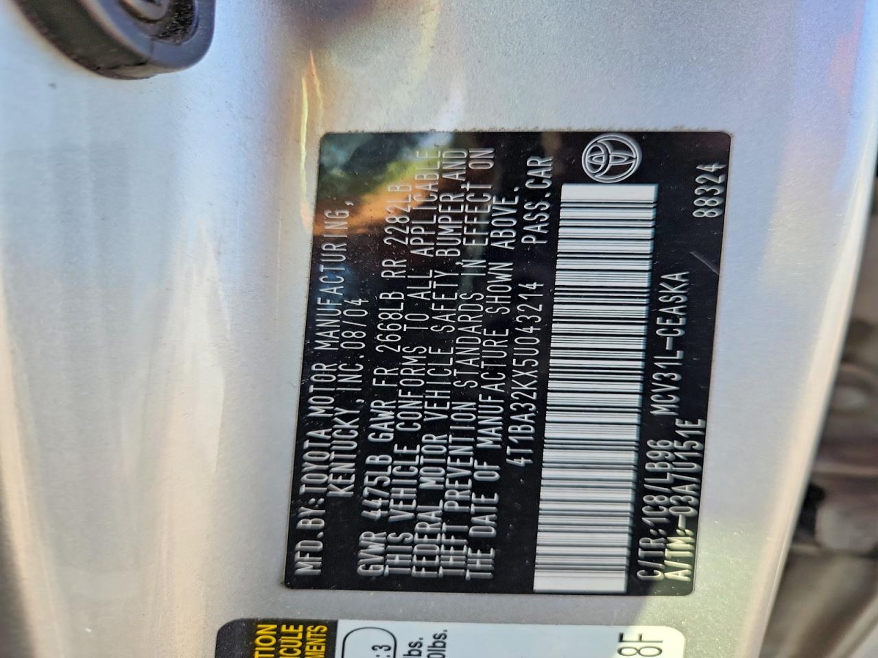 2005 Toyota Camry Se Silver vin: 4T1BA32KX5U043214