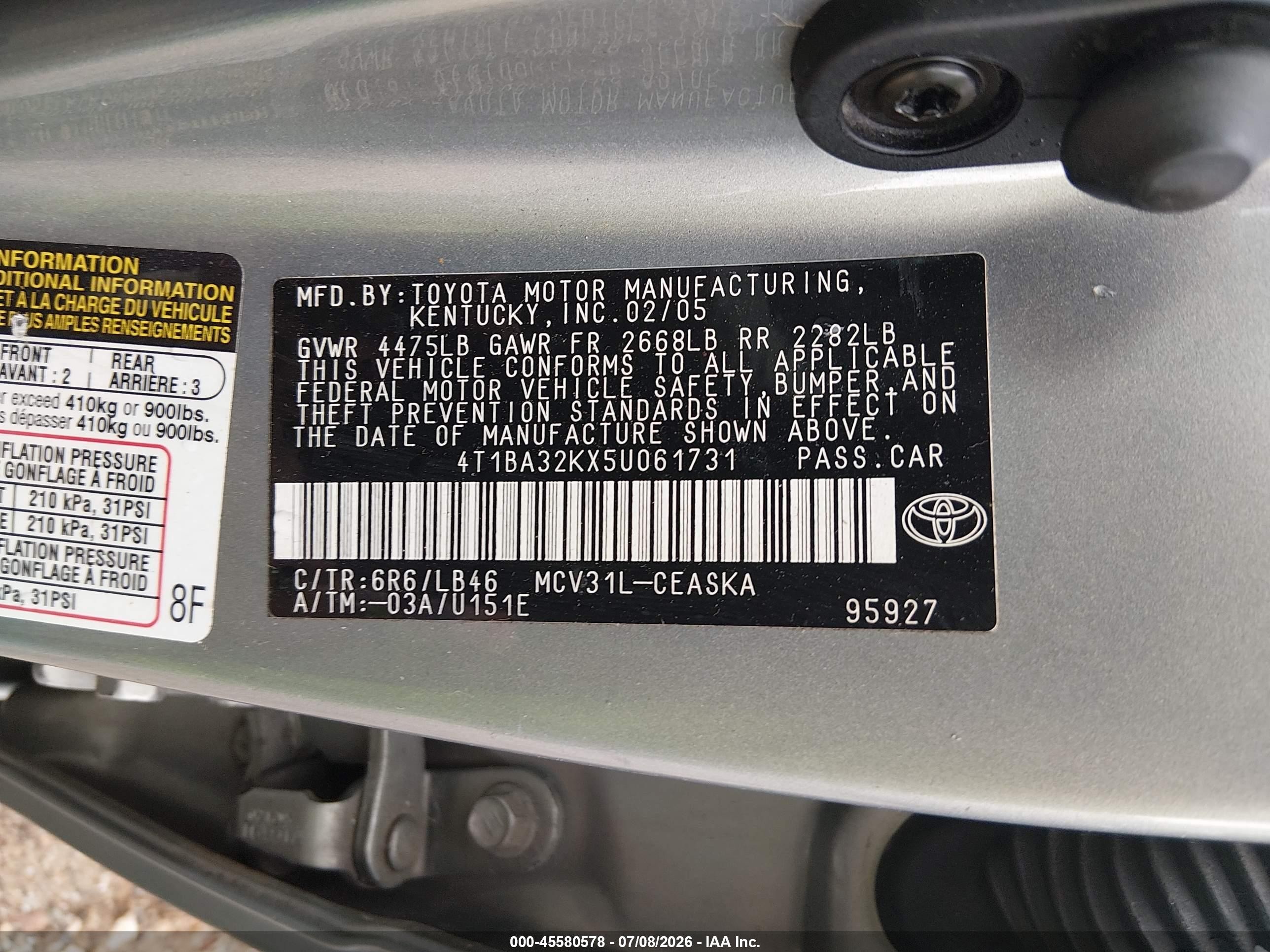 2005 Toyota Camry Se V6 Gray vin: 4T1BA32KX5U061731