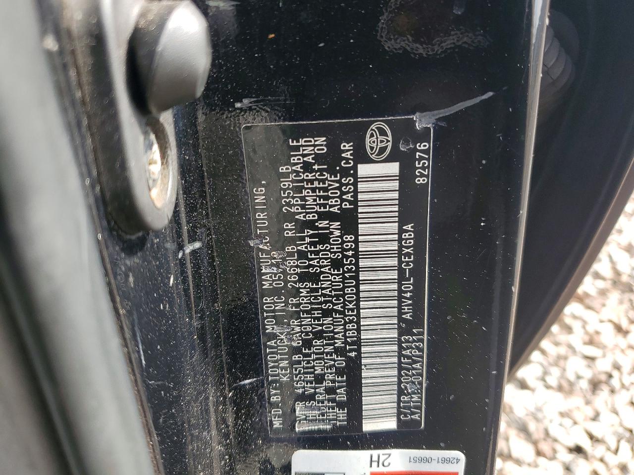2011 Toyota Camry Hybrid Base Black vin: 4T1BB3EK0BU135498